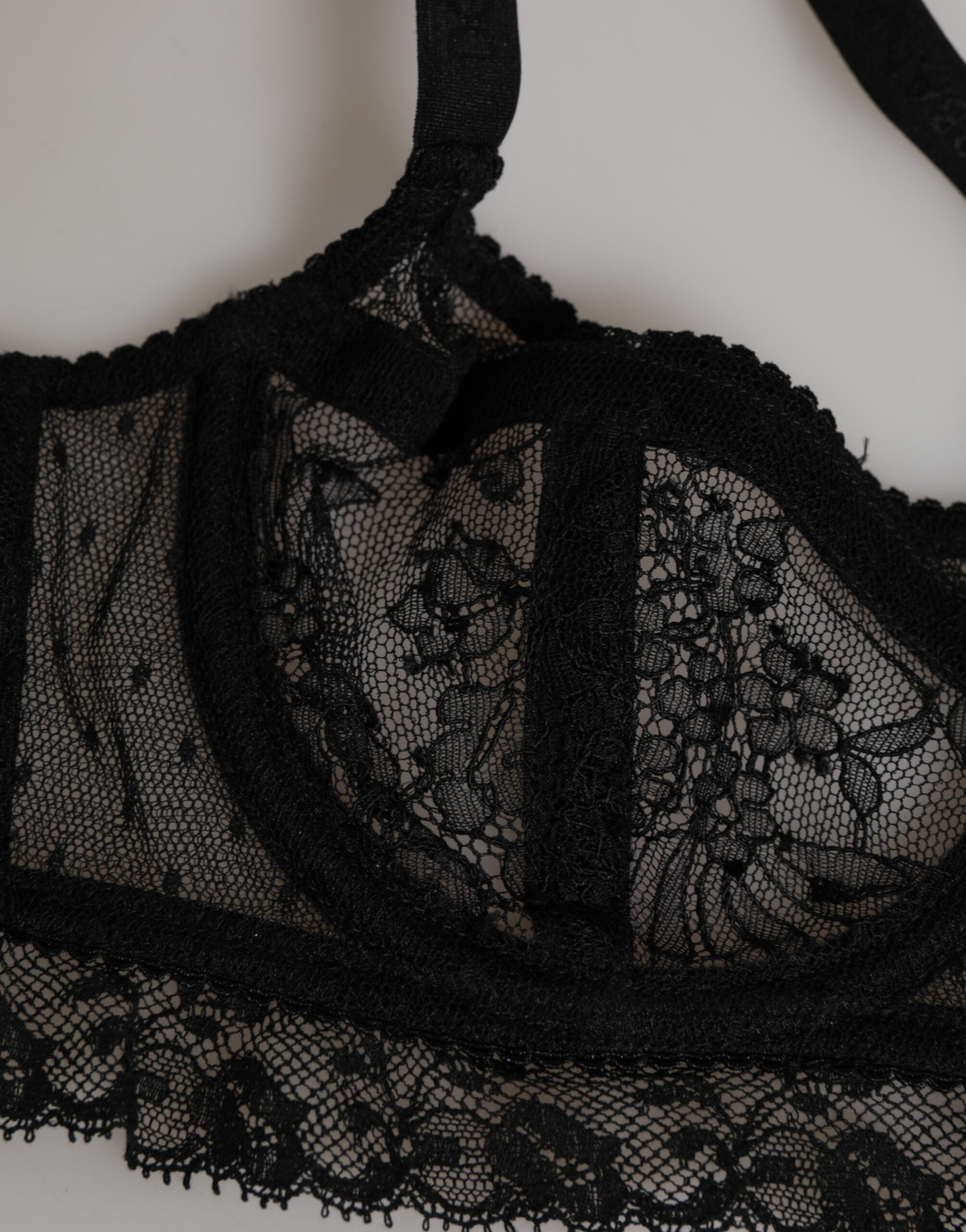 Dolce & Gabbana Black Floral Lace Nylon Balconcino Bra Women's Underwear