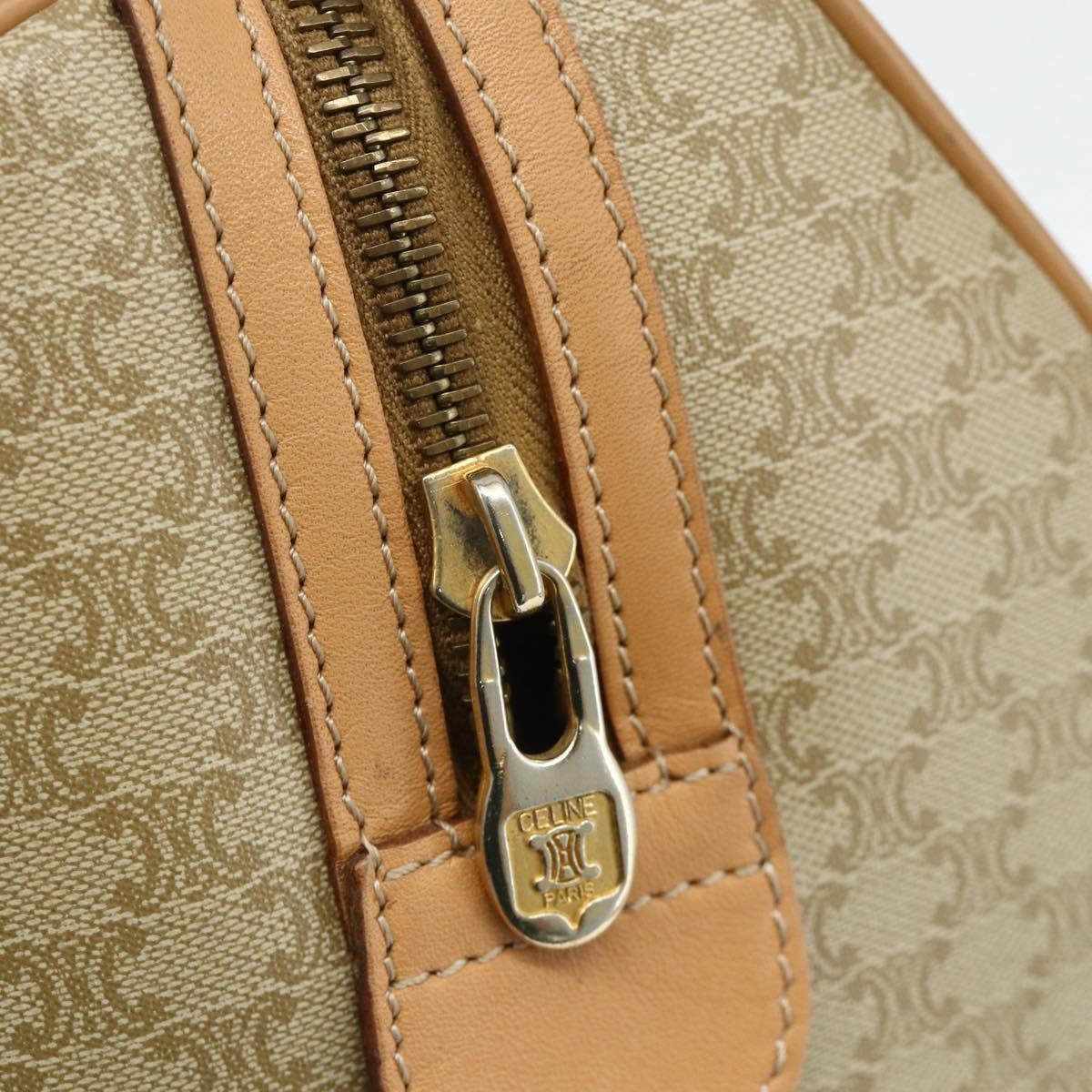 Celine Boston Triomphe Coated Canvas Beige Pvc Handbag (Pre-Owned)
