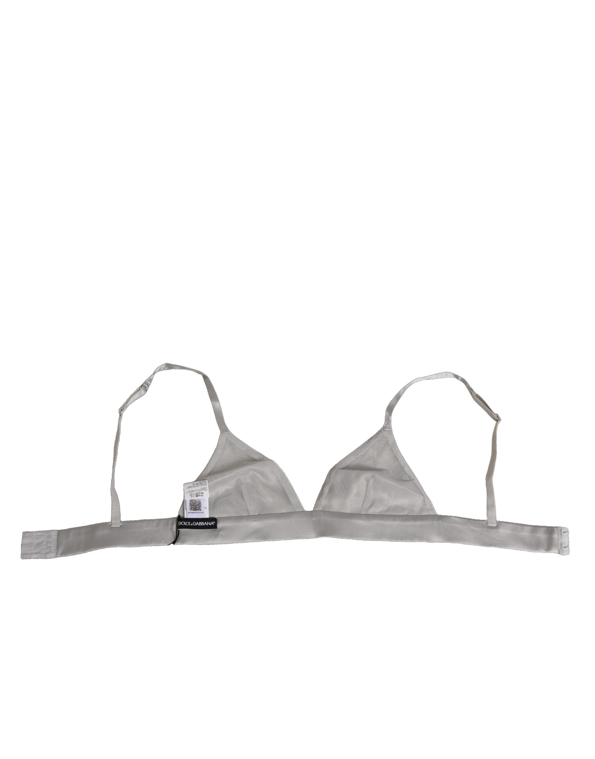 Dolce & Gabbana Gray Silk Satin Triangle Soft Cup Bra Women's Underwear