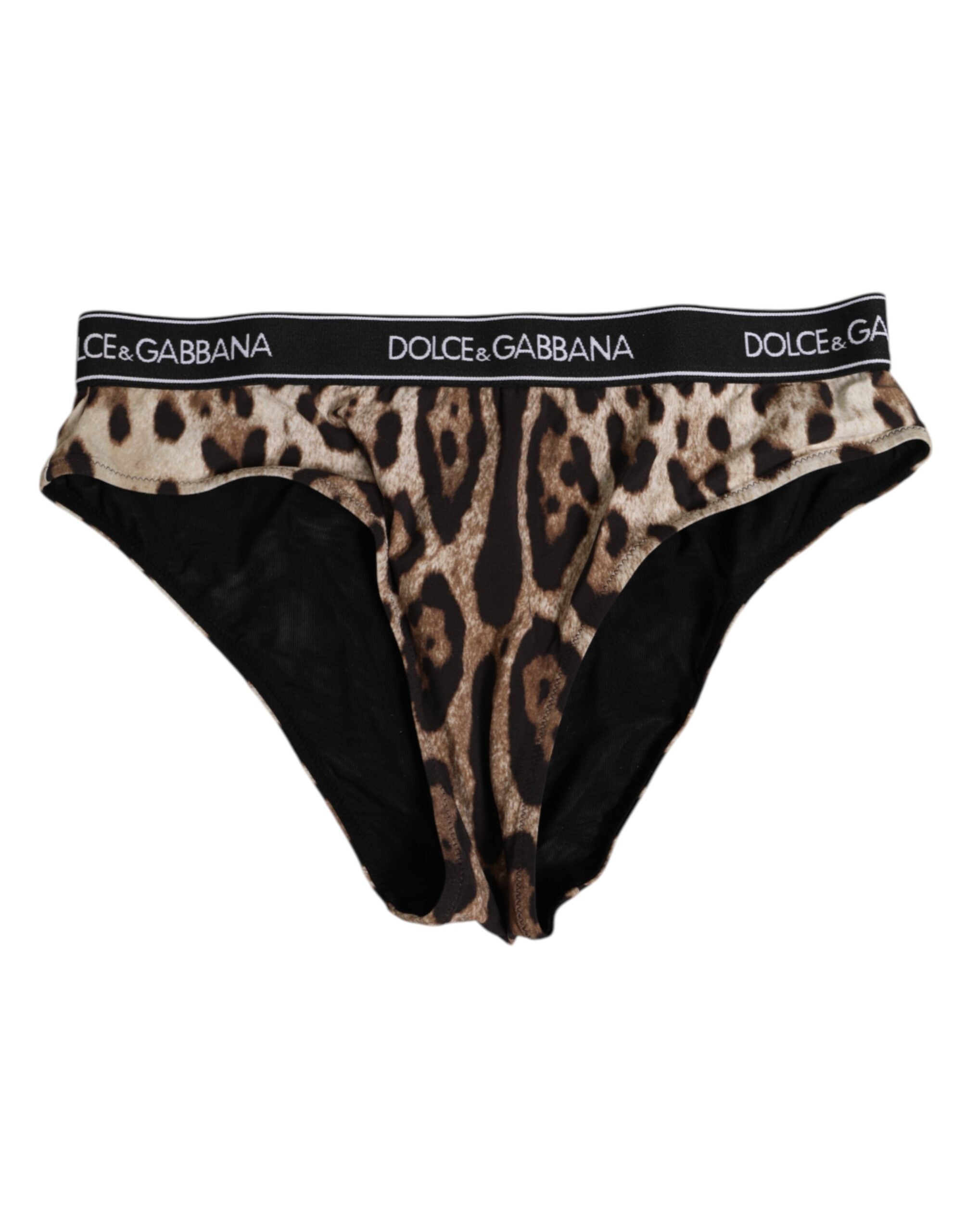 Dolce & Gabbana Brown Leopard Nylon High Waist Panty Women's Underwear