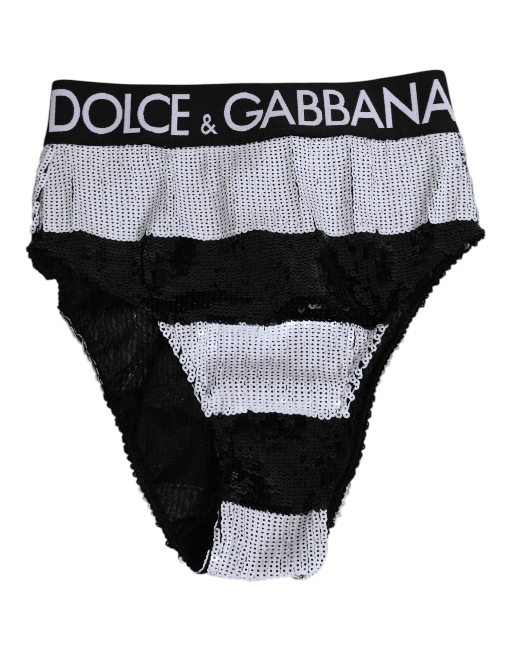 Dolce & Gabbana Black White Sequin High Waist Panty Women's Underwear
