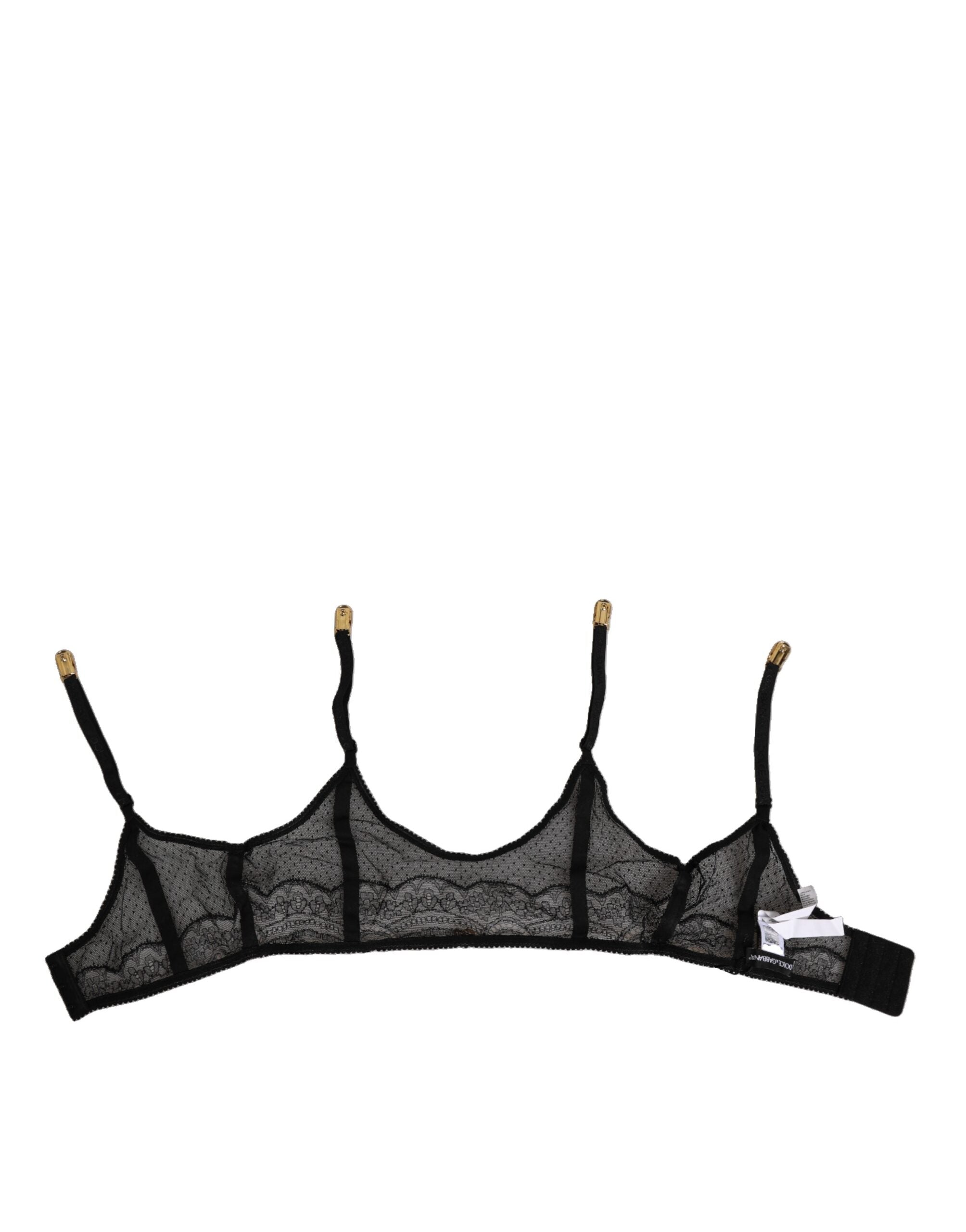 Dolce & Gabbana Black Floral Lace Nylon Strap Garter Women's Underwear