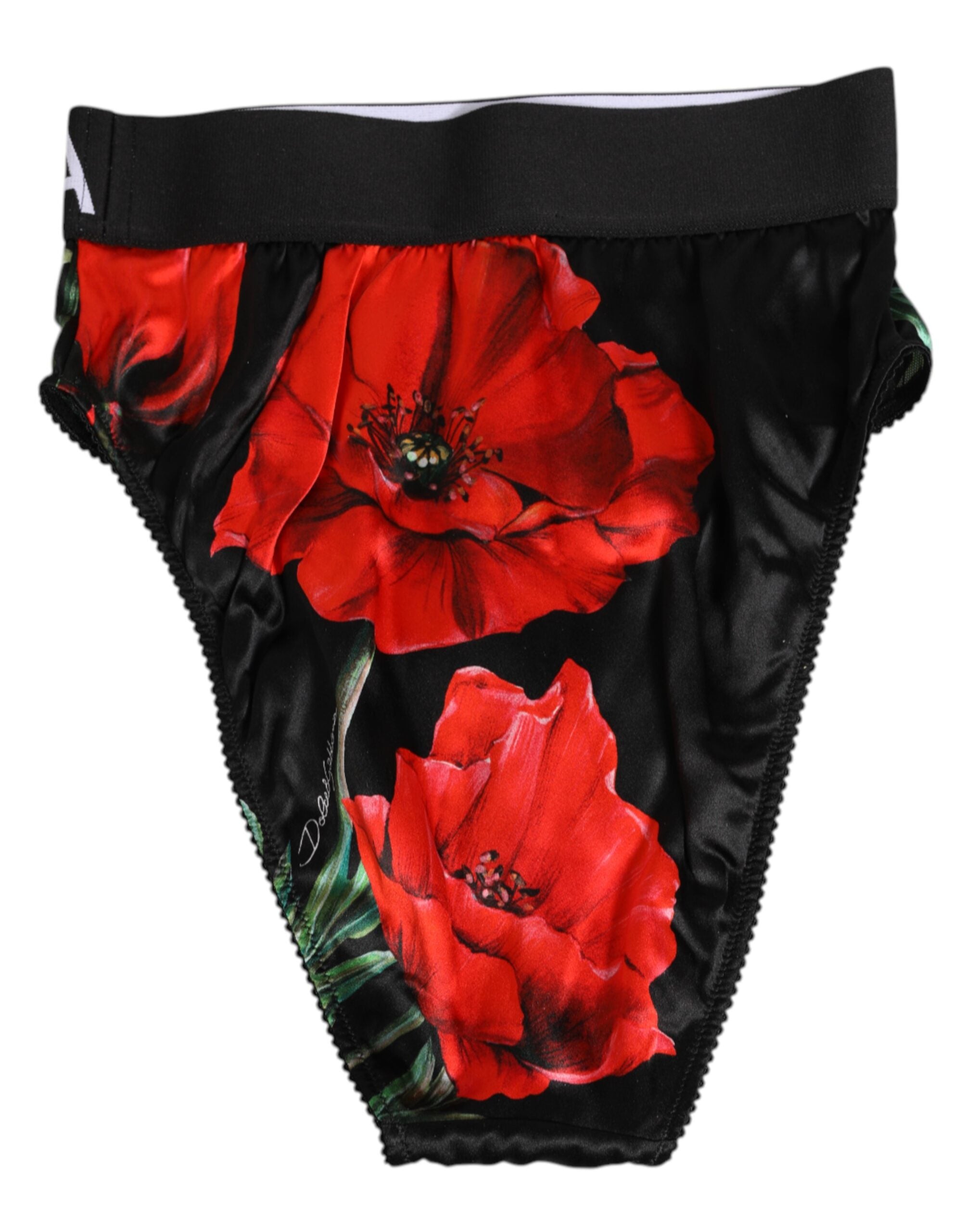 Dolce & Gabbana Black Floral Silk High Waist Panty Women's Underwear
