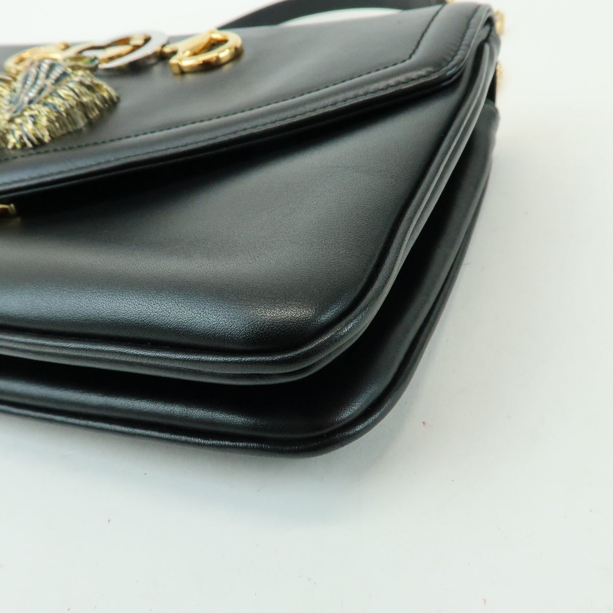Gucci Rajah Chain Leather Black Leather Tote Bag Bag (Pre-Owned)