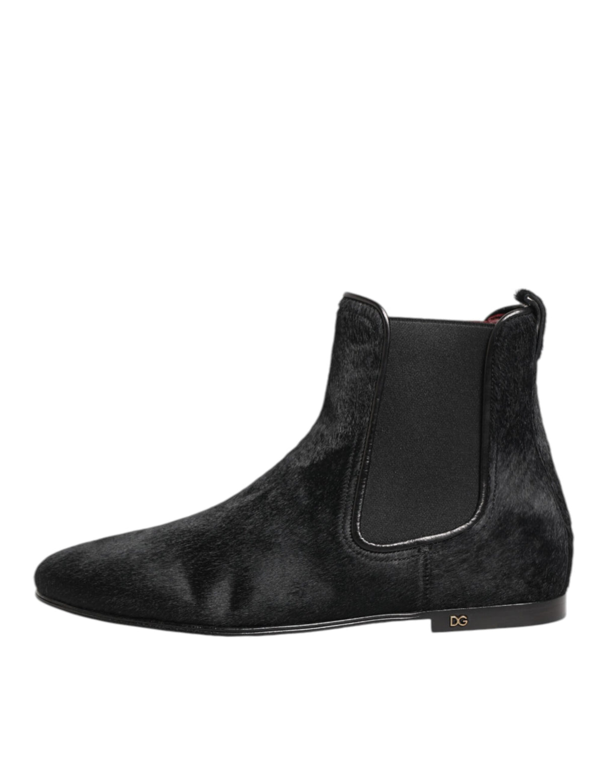 Dolce & Gabbana Black Leather Fur Men CHELSEA Boots Men's Shoes