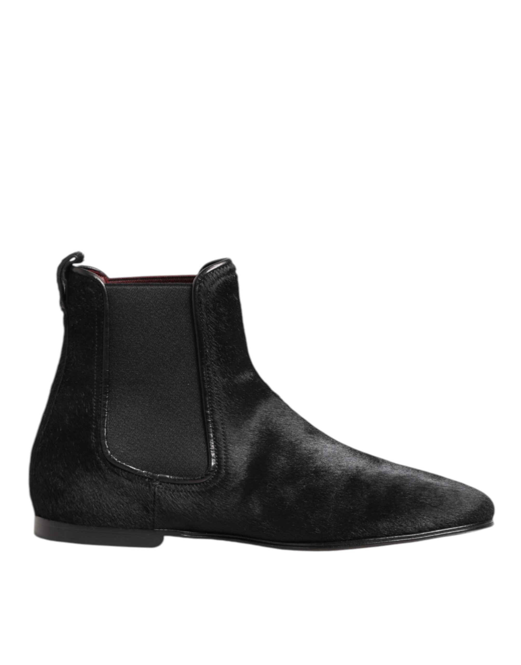 Dolce & Gabbana Black Leather Fur Men CHELSEA Boots Men's Shoes