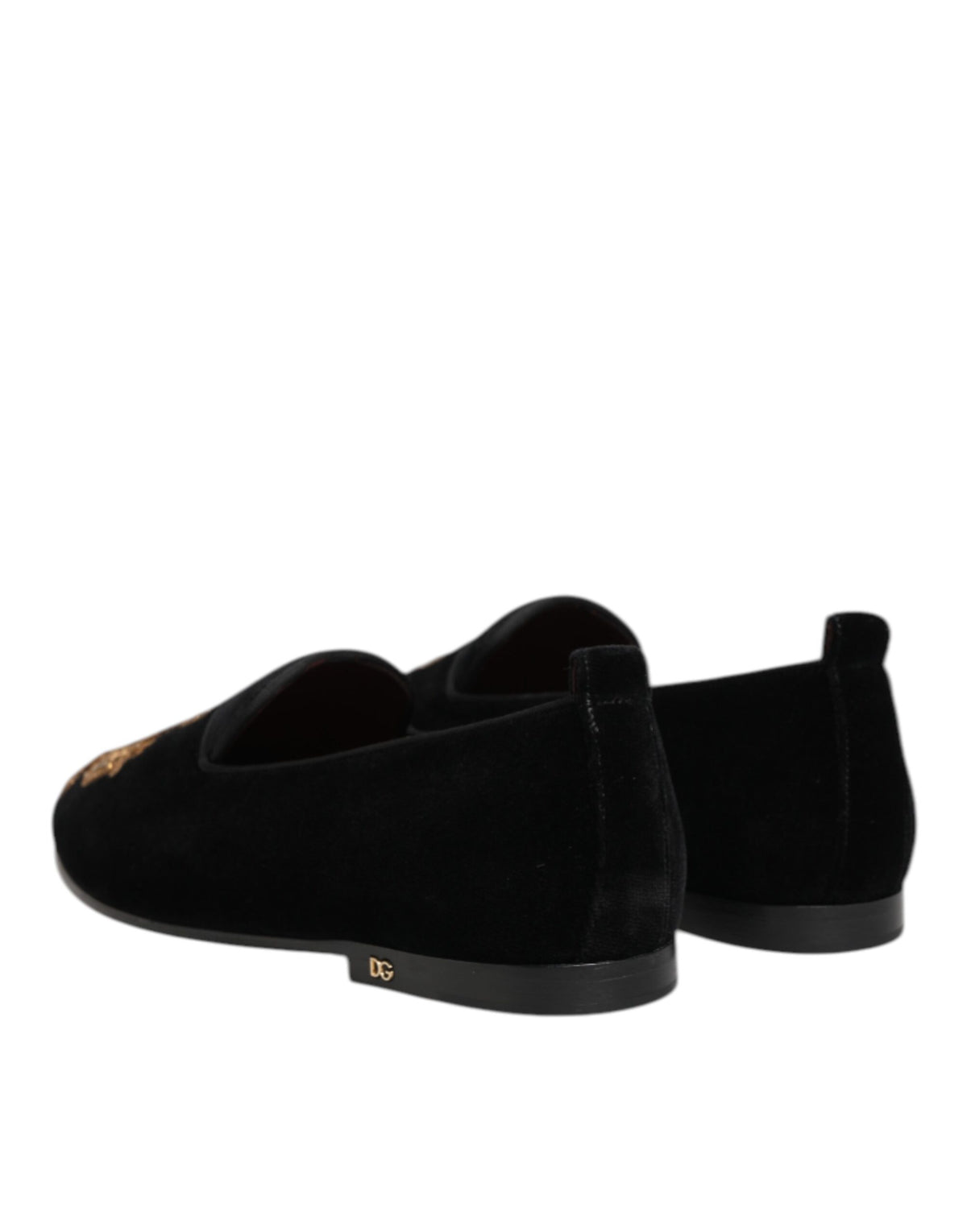 Dolce & Gabbana Black Velvet Gold Crown Mens Loafers Men's Shoes