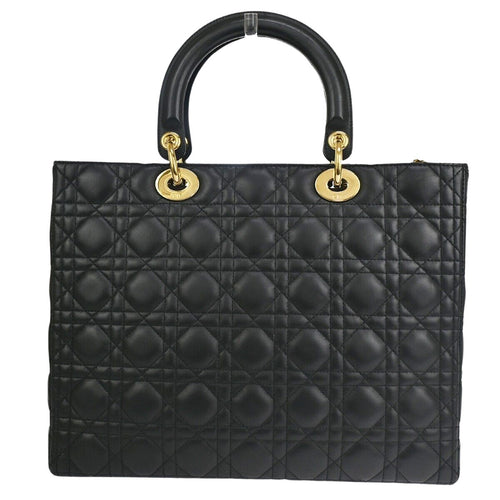 Dior Lady Dior Black Leather Handbag (Pre-Owned)