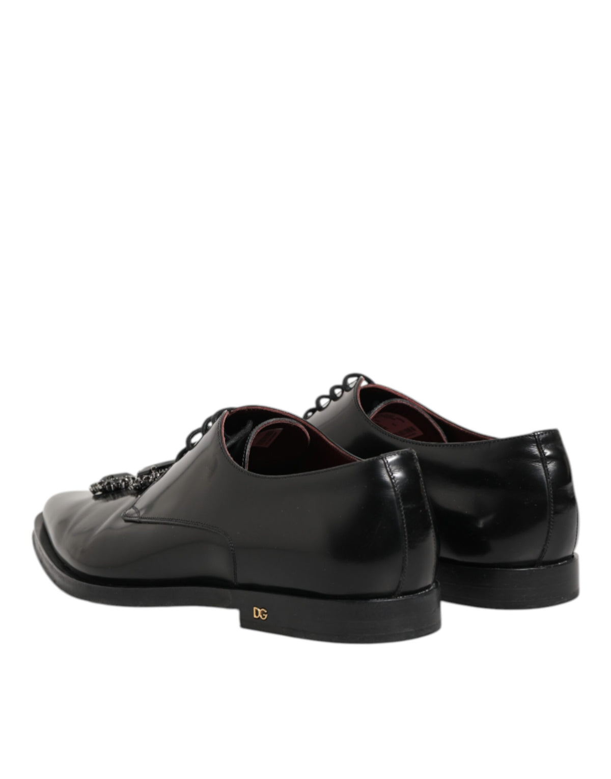 Dolce & Gabbana Black Leather Jeweled Crystals Derby Men's Shoes (Pre-Owned)