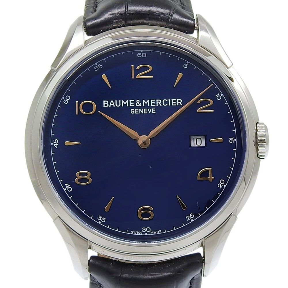 Baume & Mercier Clifton Stainless Steel And Leather Watch (Pre-Owned)