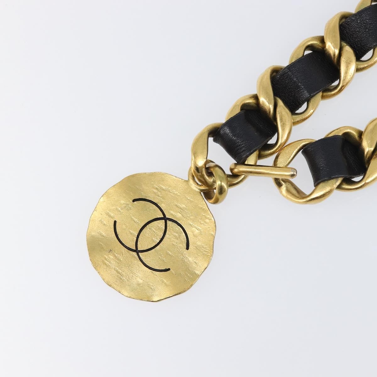 Chanel Vintage Chain Belt Metal And Leather Black Leather Belts Accessory (Pre-Owned)