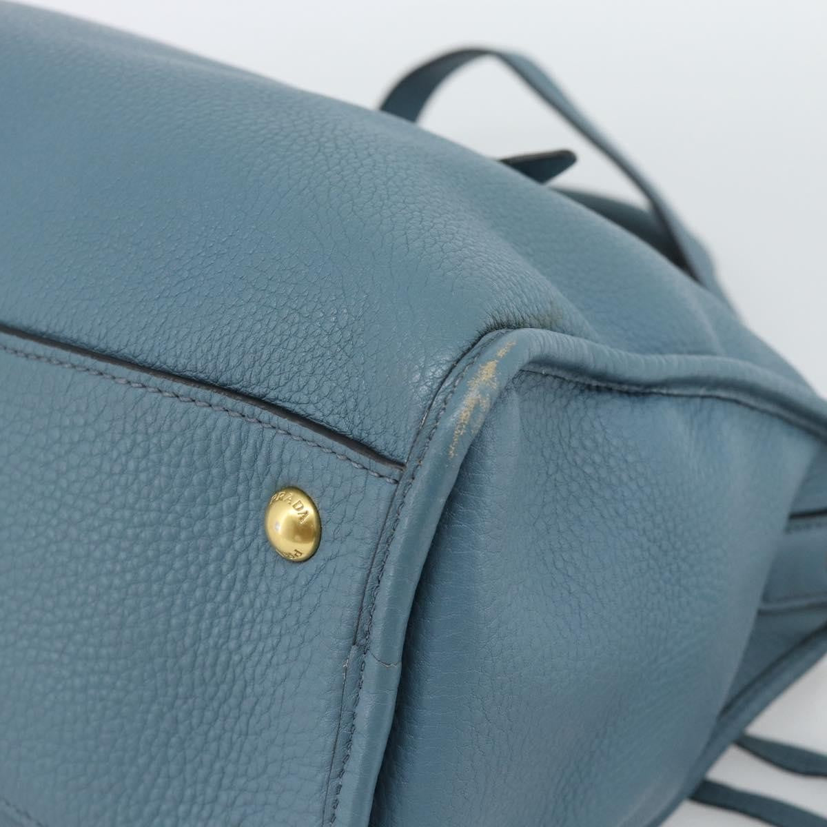 Prada Front Zip Convertible Satchel Vitello Phenix Blue Leather Handbag (Pre-Owned)