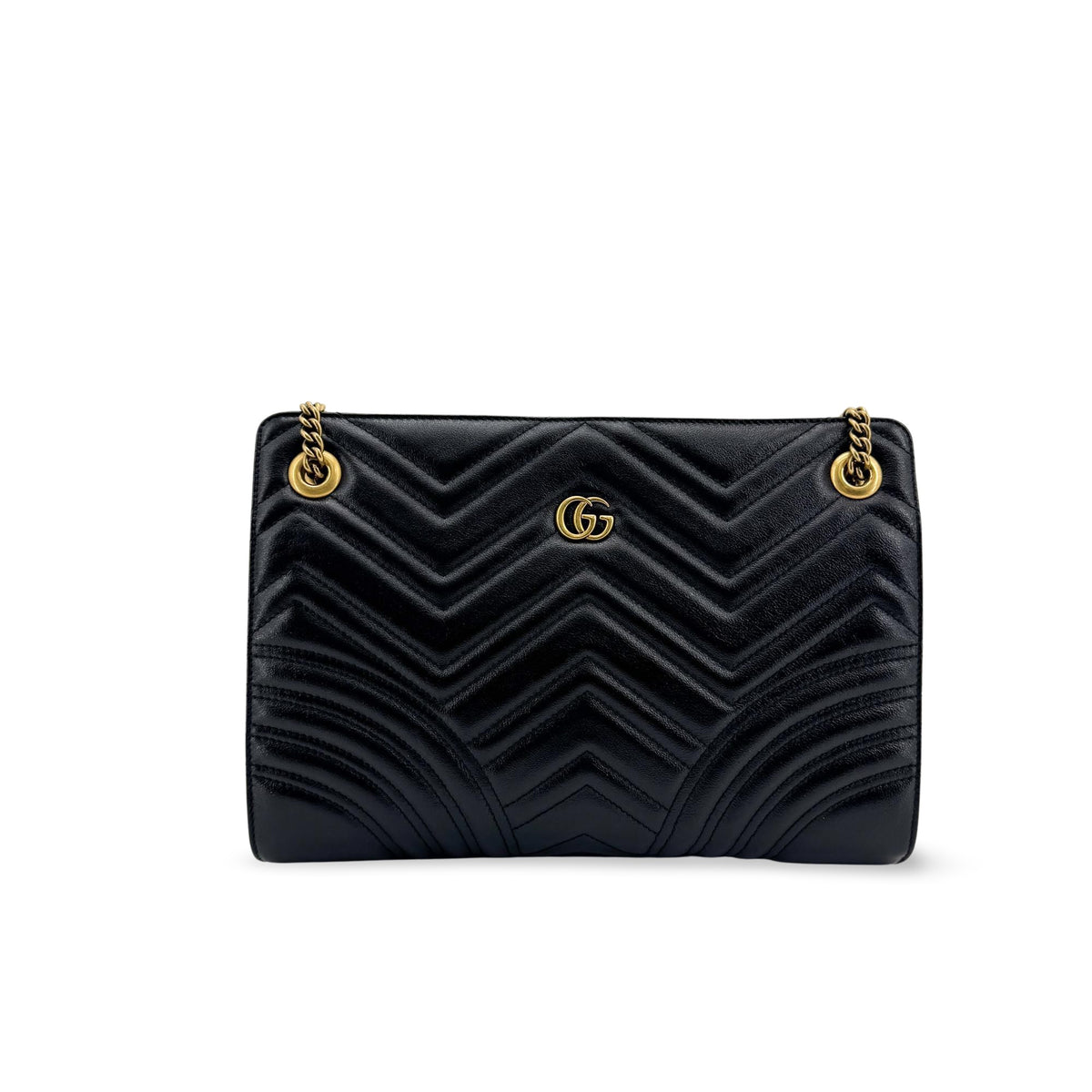Gucci Gg Marmont Accordion Matelasse Leather Black Leather Shoulder Bag Bag (Pre-Owned)