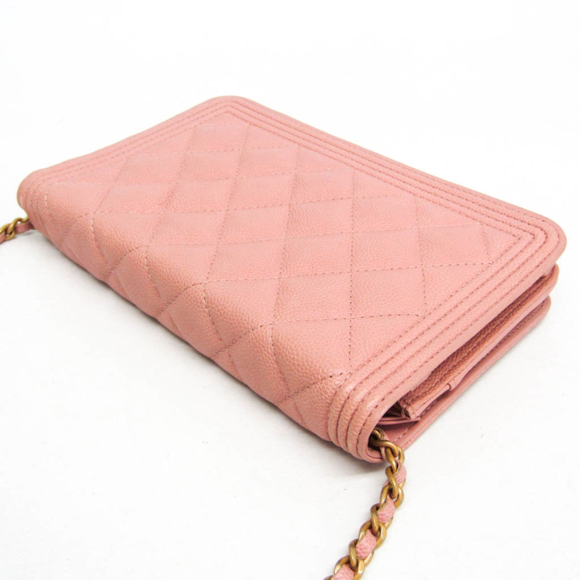 Chanel Boy Wallet On Chain Quilted Caviar Pink Calfskin Wallets Accessory (Pre-Owned)