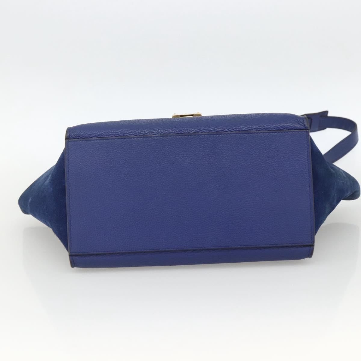 Celine Trapeze Leather With Suede Blue Leather Handbag (Pre-Owned)
