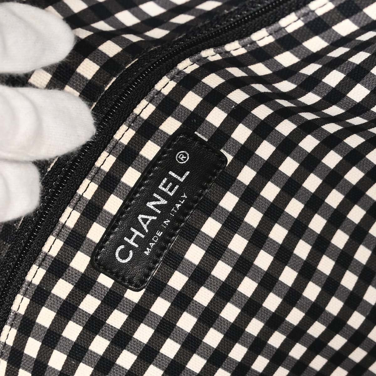 Chanel Weekender Gingham Print Canvas Black Canvas Tote Bag Bag (Pre-Owned)