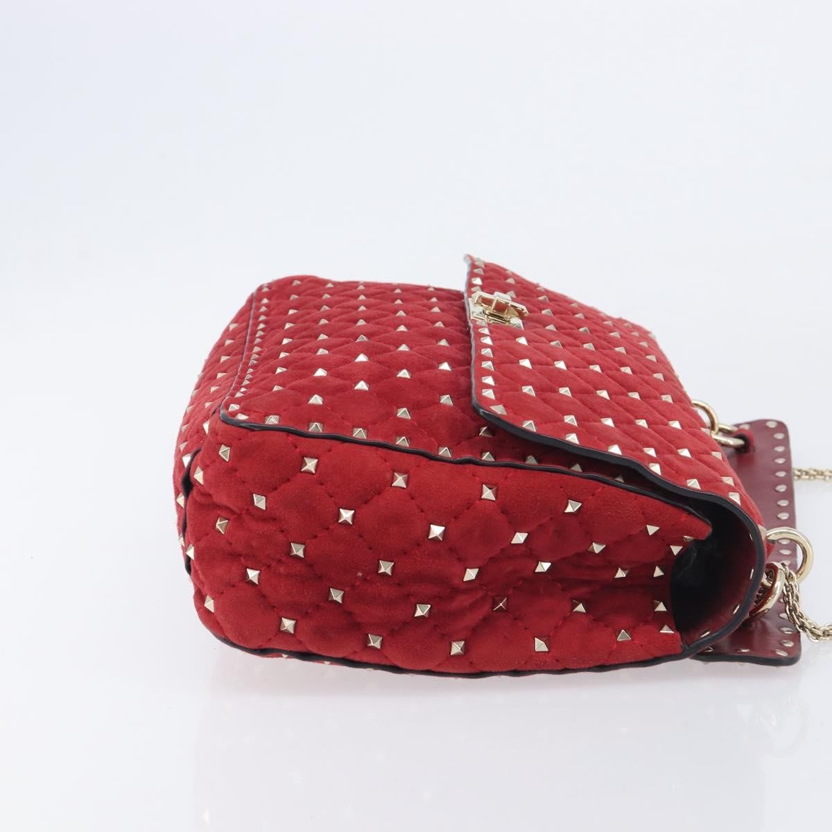 Valentino Garavani Rockstud Spike Flap Quilted Suede Red Suede Handbag (Pre-Owned)