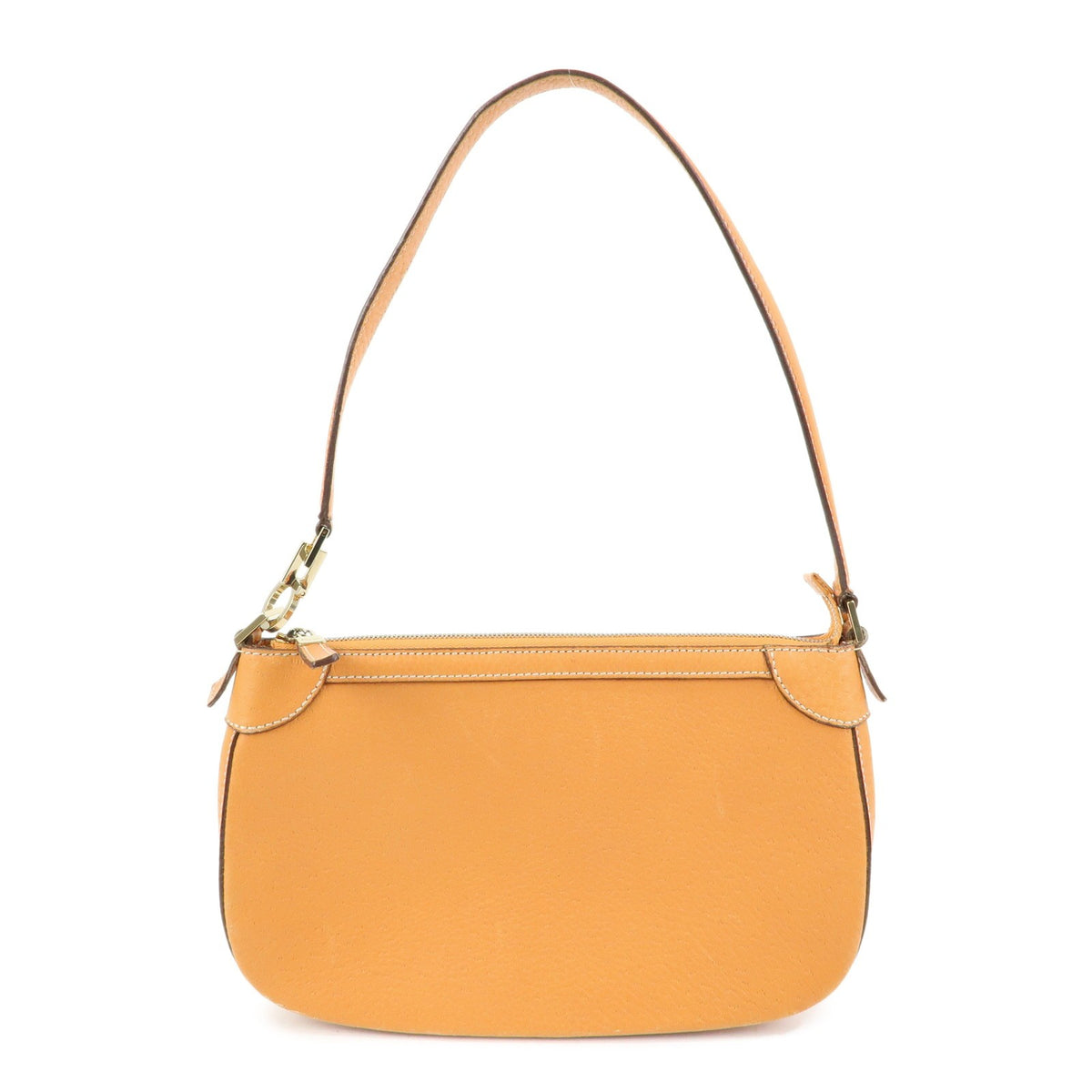 Salvatore Ferragamo Gancini Top Handle Leather Orange Leather Handbag (Pre-Owned)