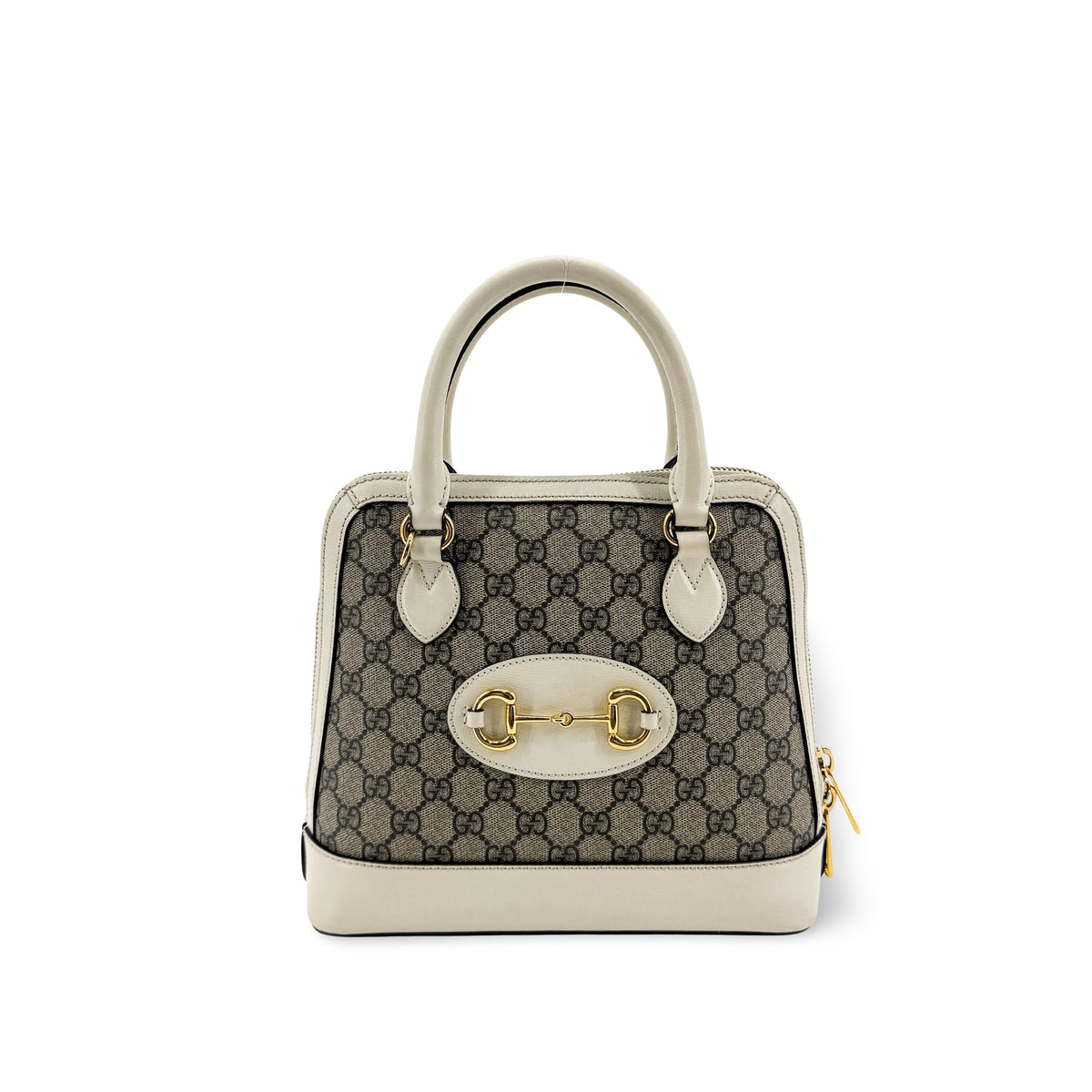 Gucci Horsebit 1955 Top Handle Gg Coated Canvas With Leather Beige Canvas Handbag (Pre-Owned)