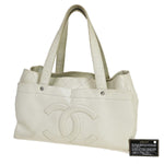Chanel Logo Cc Beige Leather Tote Bag (Pre-Owned)