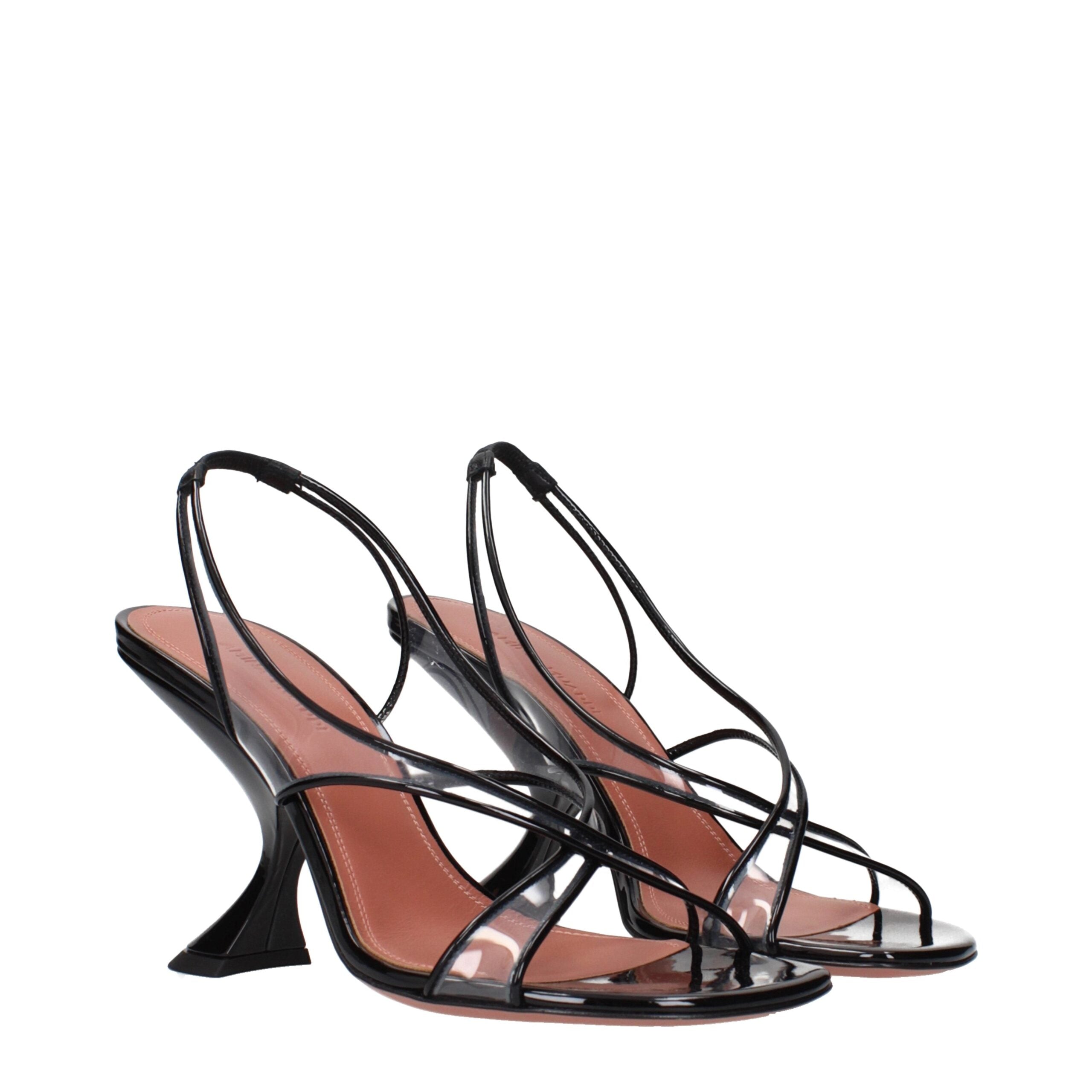 Amina Muaddi Black Leather Stiletto Heel Women's Sandals