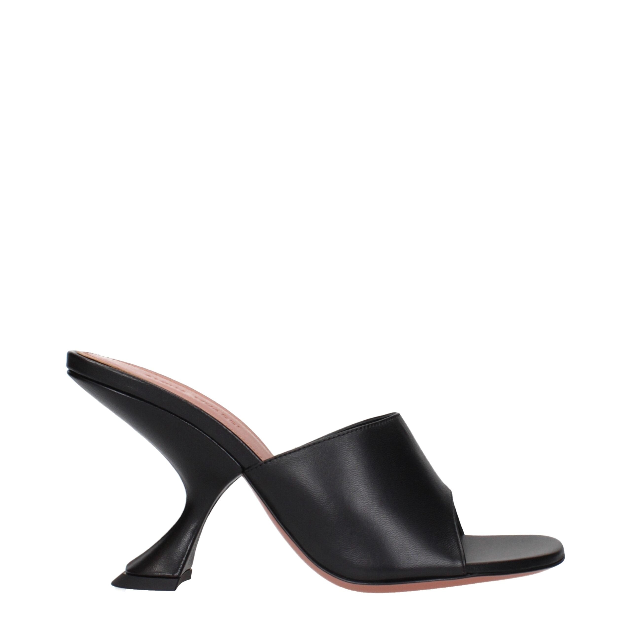 Amina Muaddi Black Leather Stiletto Heel Women's Sandals