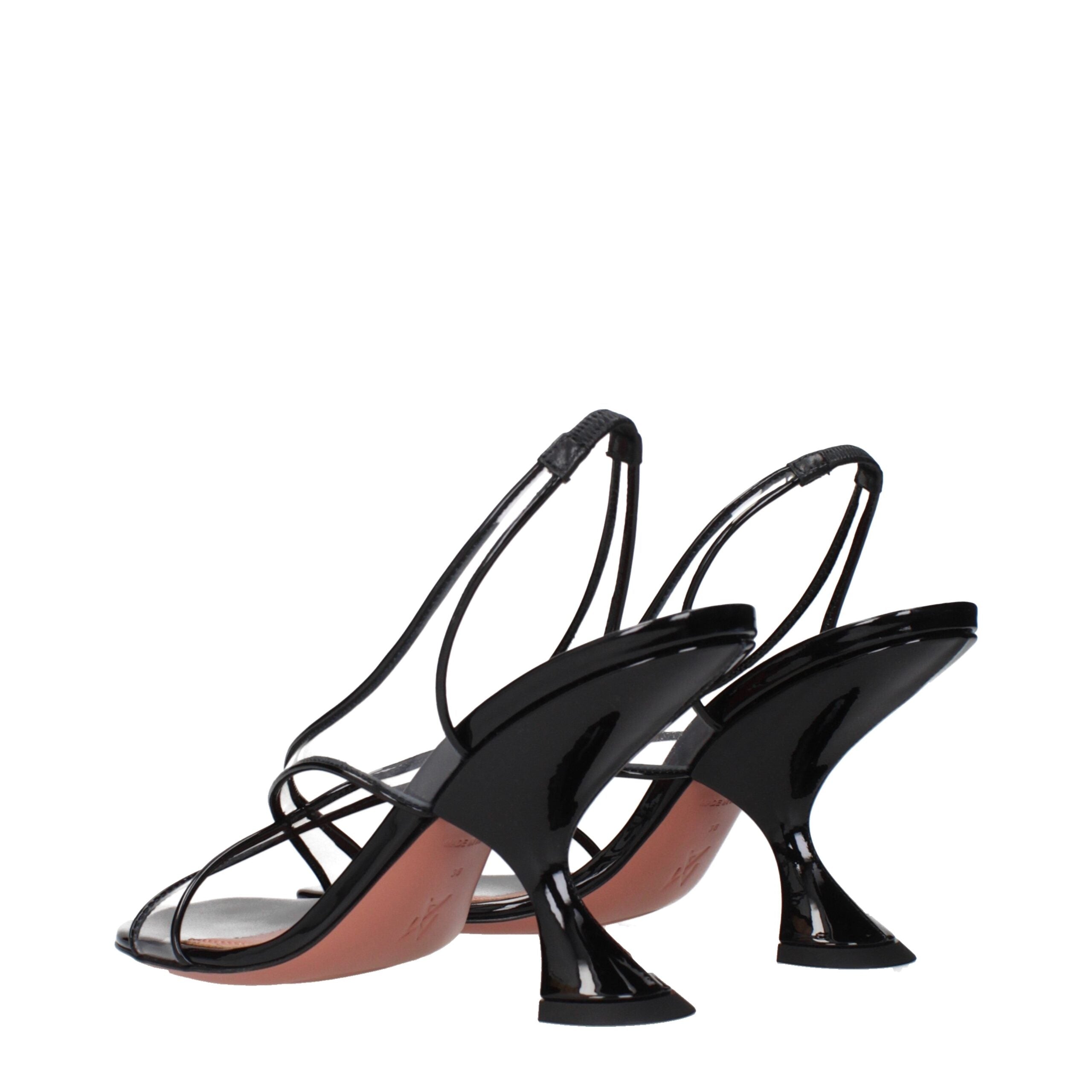 Amina Muaddi Black Leather Stiletto Heel Women's Sandals