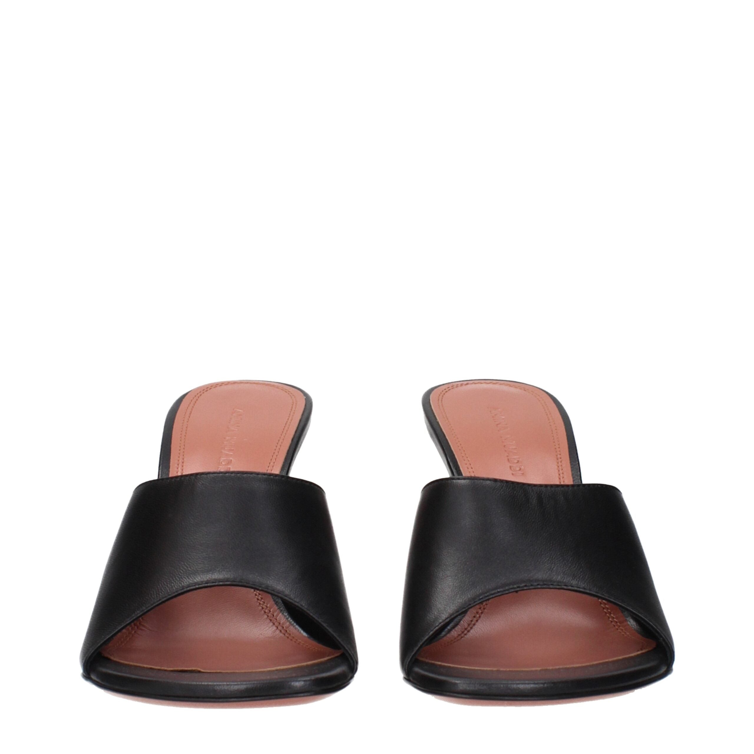 Amina Muaddi Black Leather Stiletto Heel Women's Sandals