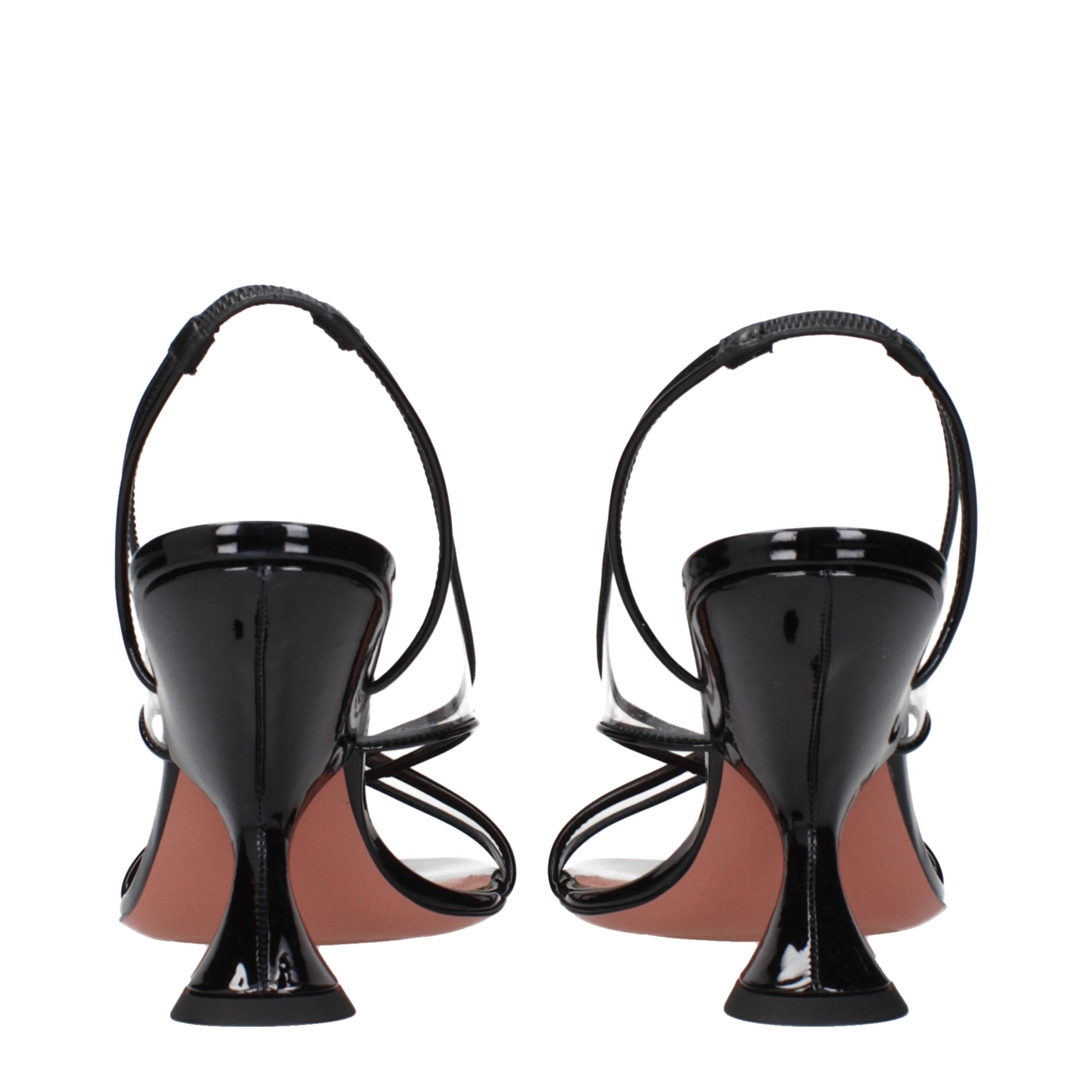 Amina Muaddi Black Leather Stiletto Heel Women's Sandals