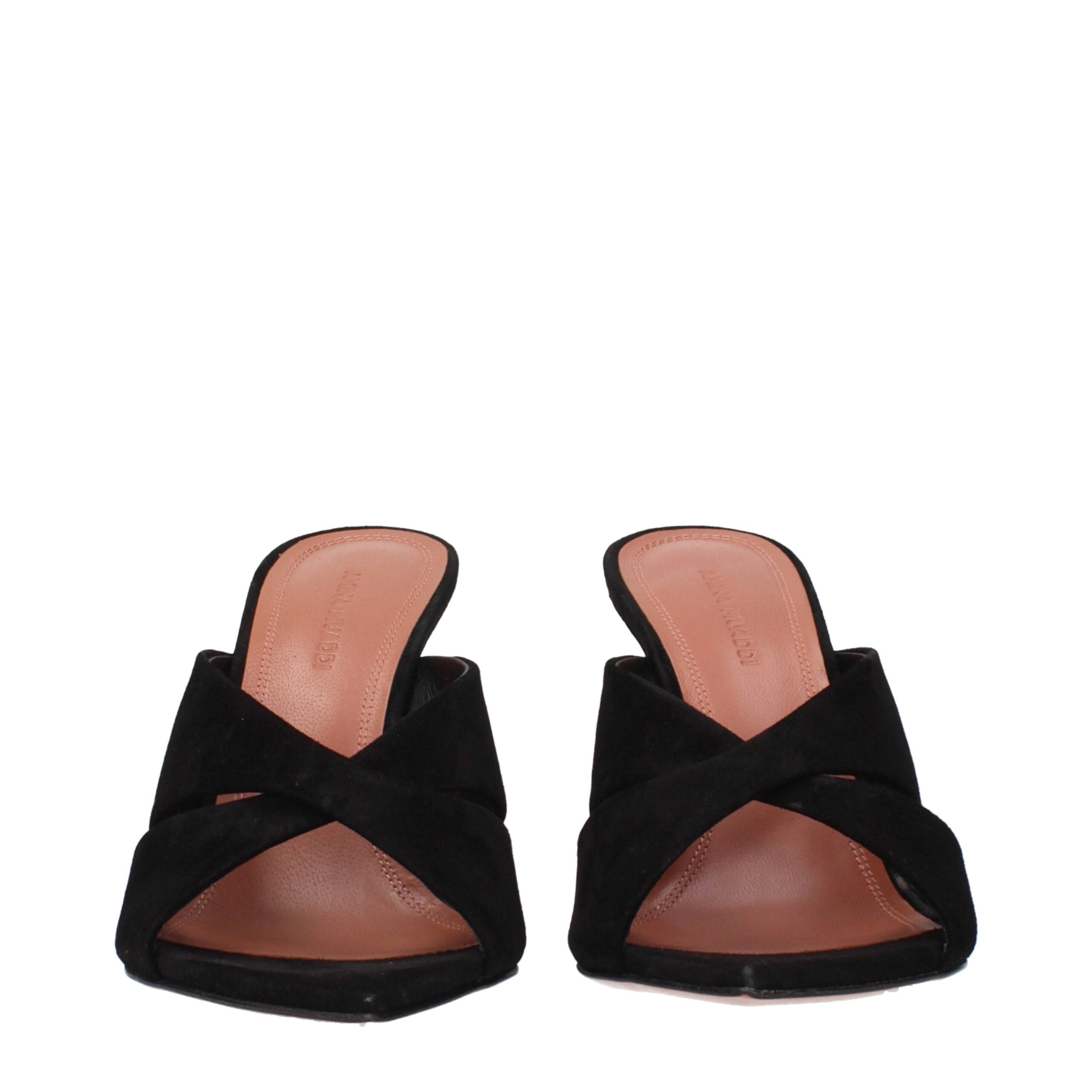 Amina Muaddi Black Leather Stiletto Heel Women's Sandals