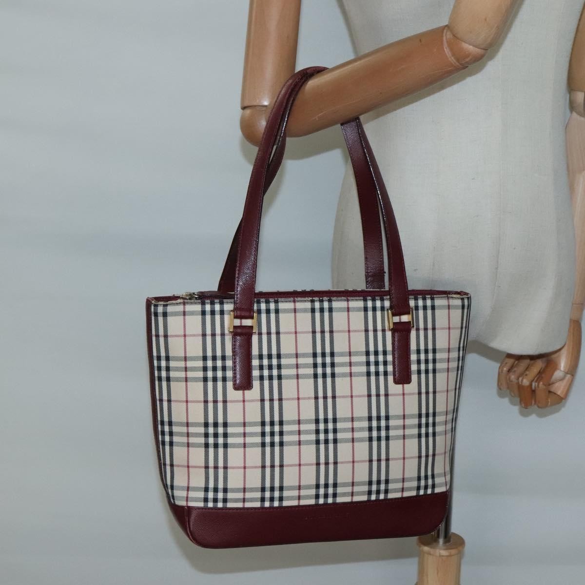 Burberry Nova Check Tote Canvas And Leather Beige Canvas Tote Bag Bag (Pre-Owned)