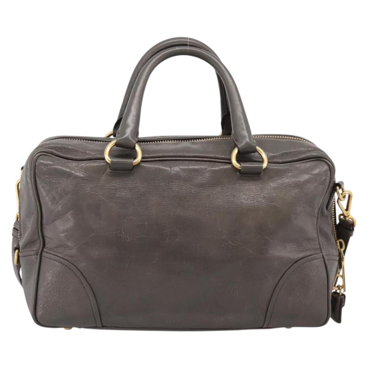 Prada Convertible Bauletto Vitello Shine Gray Leather Handbag (Pre-Owned)