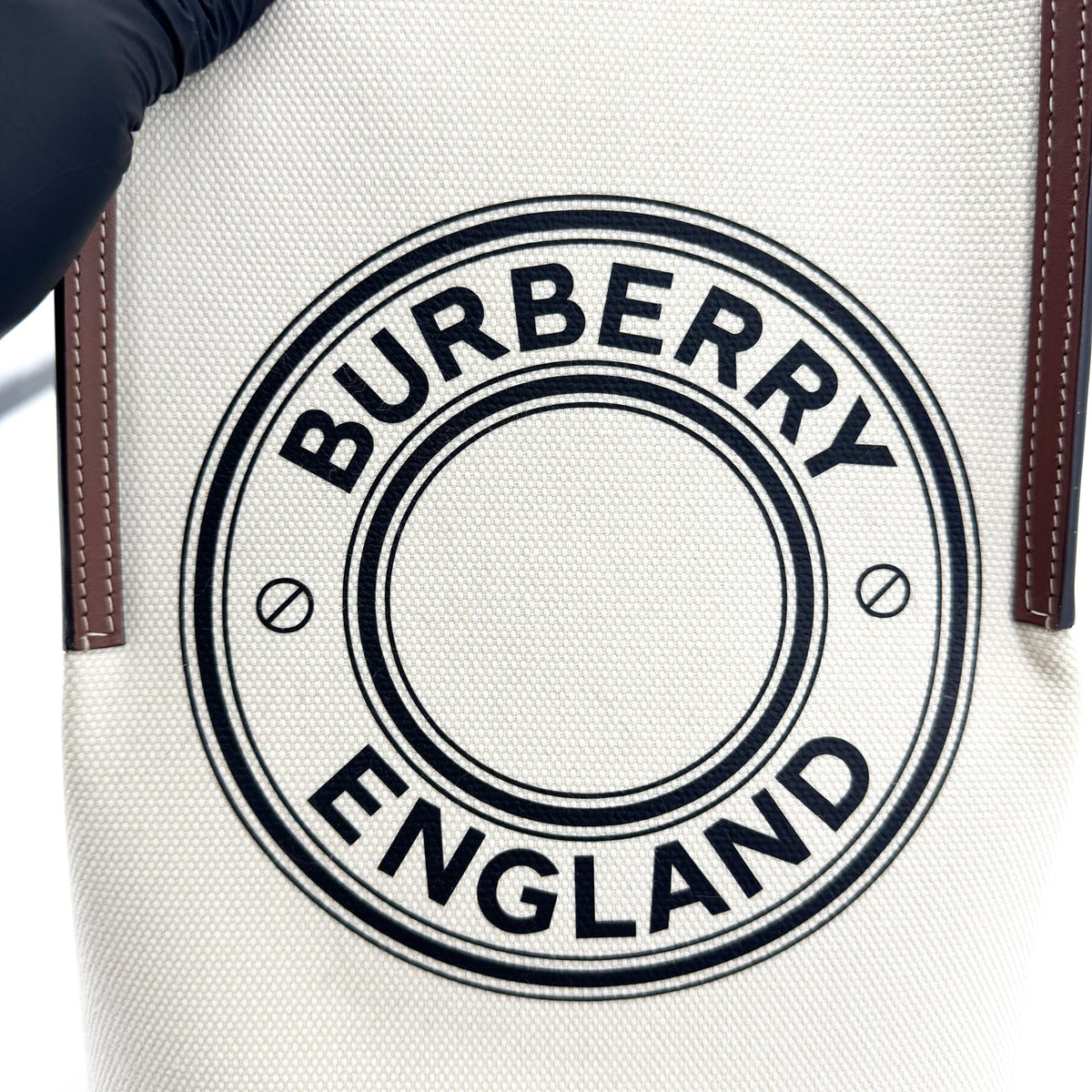 Burberry Peggy Logo Bucket Canvas Beige Canvas Handbag (Pre-Owned)