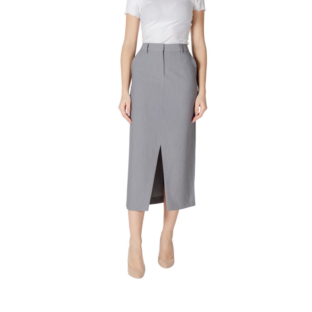 ICHI Gray Polyester Long Women's Skirt