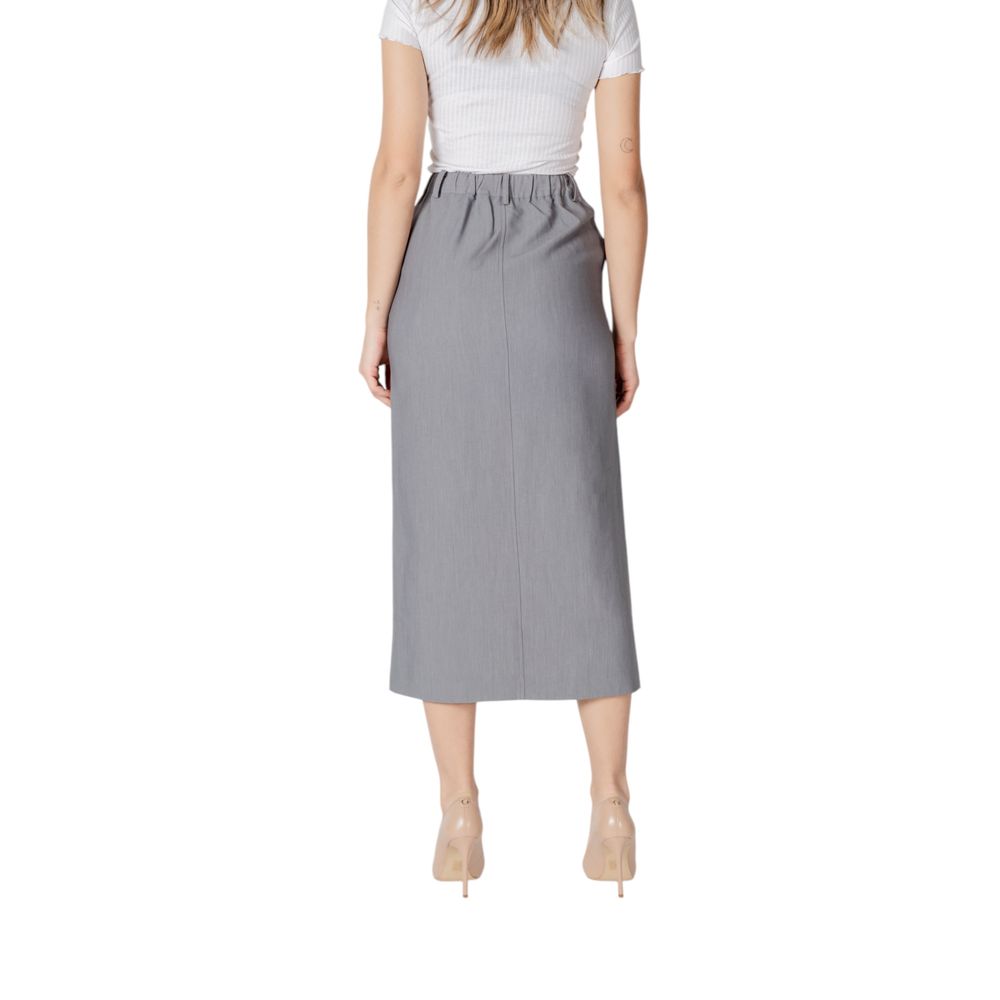 ICHI Gray Polyester Long Women's Skirt