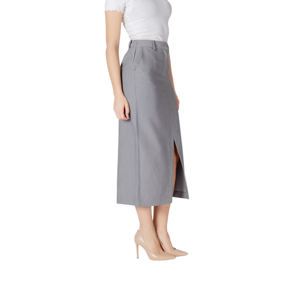 ICHI Gray Polyester Long Women's Skirt