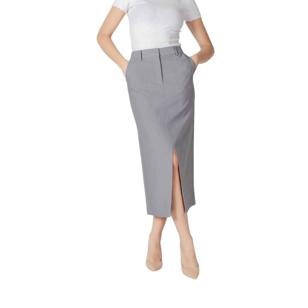 ICHI Gray Polyester Long Women's Skirt