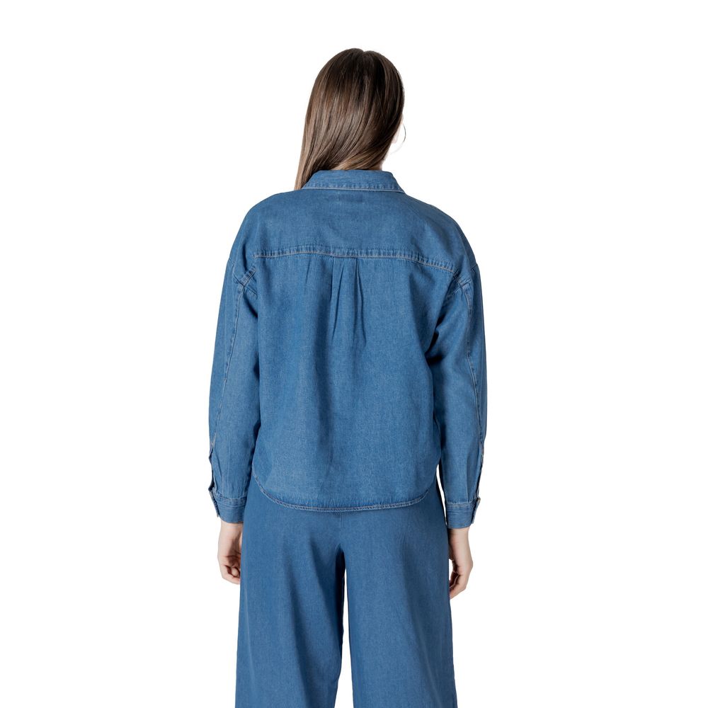 ICHI Blue Cotton Women's Blouse