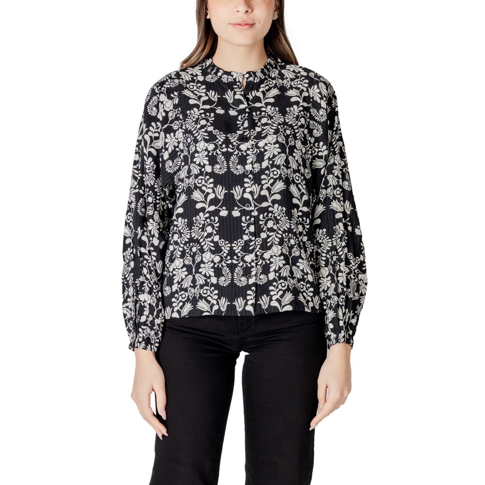 ICHI Black Viscose Women's Blouse