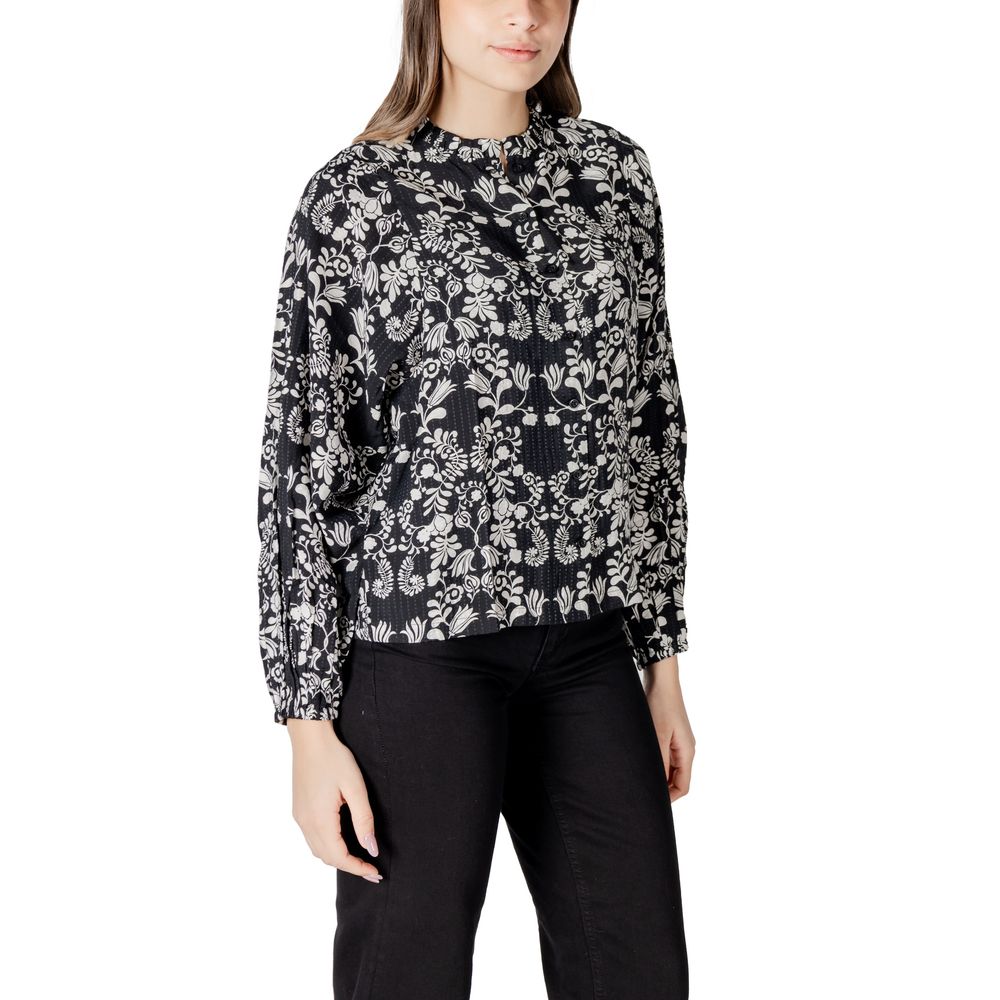 ICHI Black Viscose Women's Blouse
