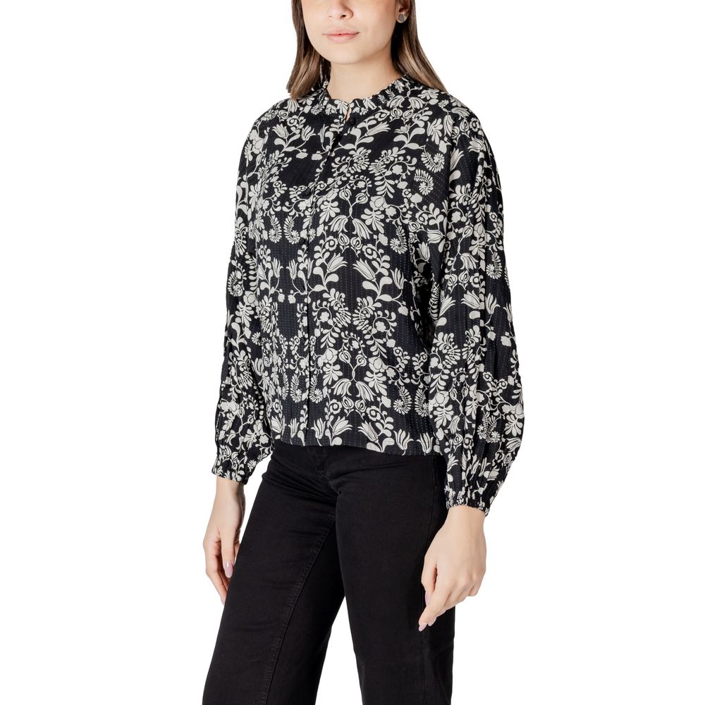 ICHI Black Viscose Women's Blouse