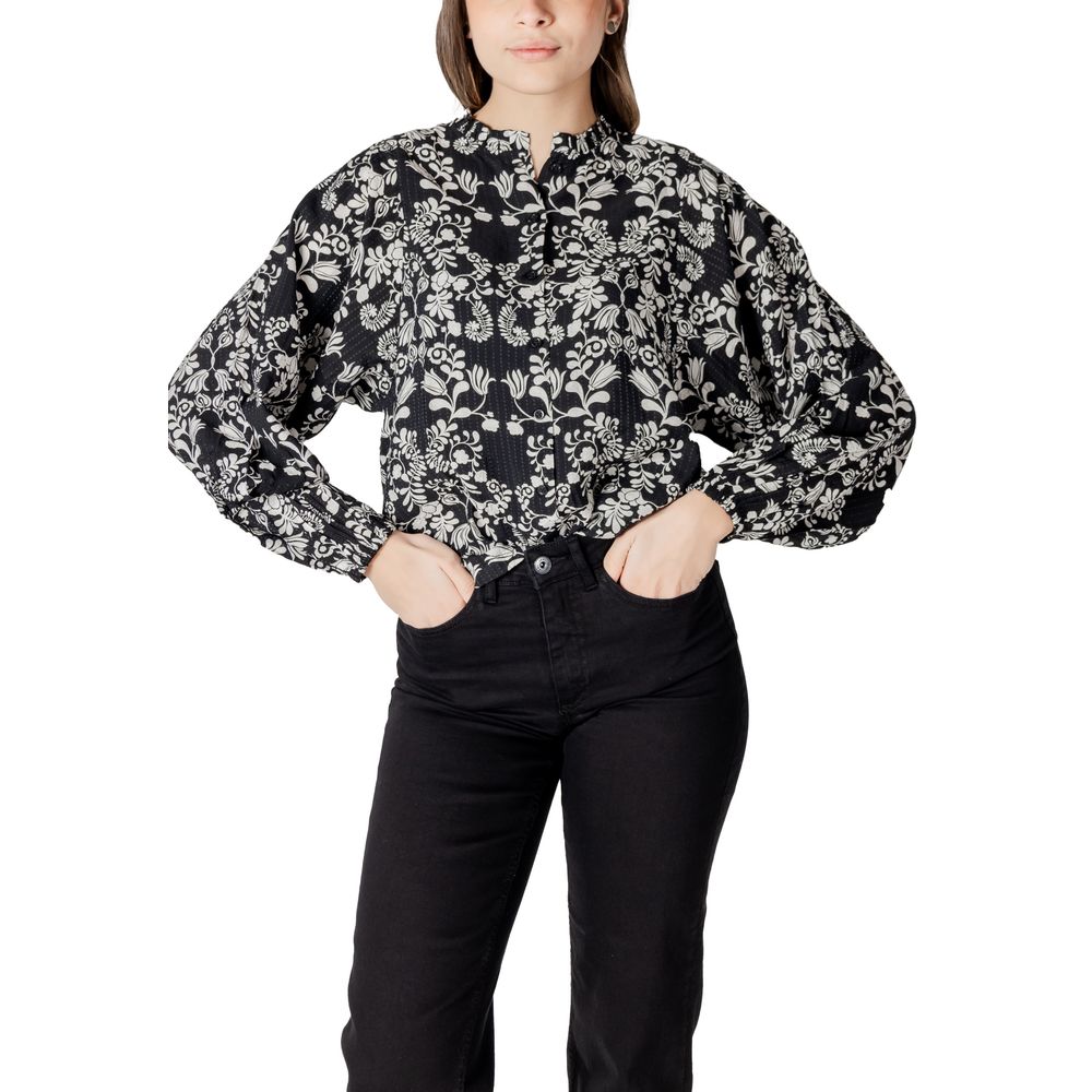 ICHI Black Viscose Women's Blouse