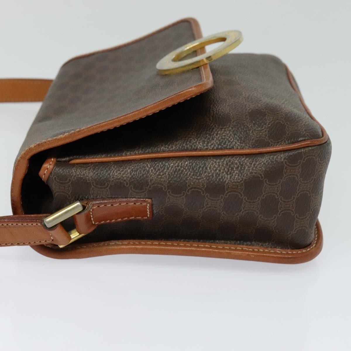 Celine Vintage Macadam Circle Logo Canvas And Leather Brown Canvas Shoulder Bag Bag (Pre-Owned)