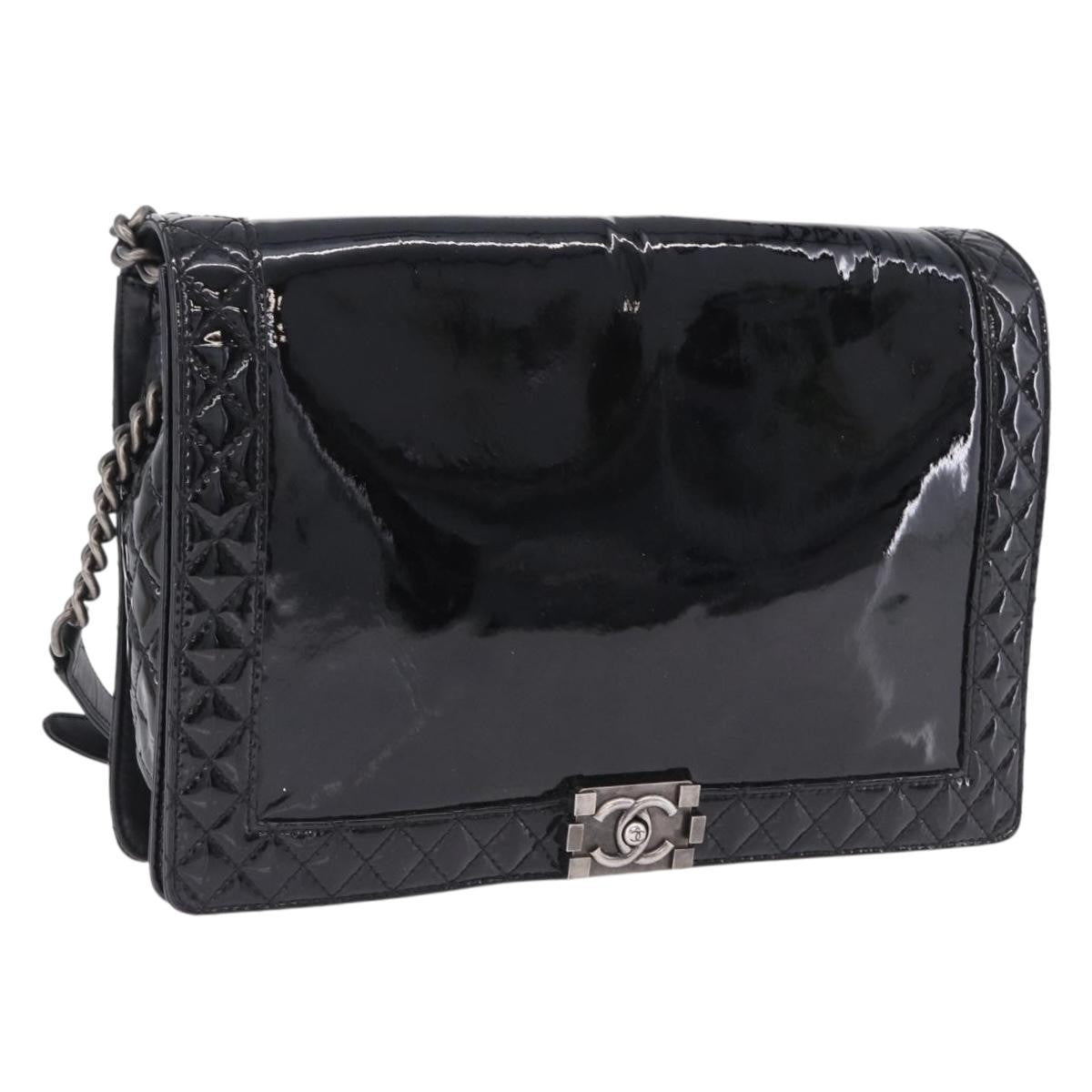 Chanel Reverso Boy Flap Patent Black Patent_Leather Shoulder Bag Bag (Pre-Owned)