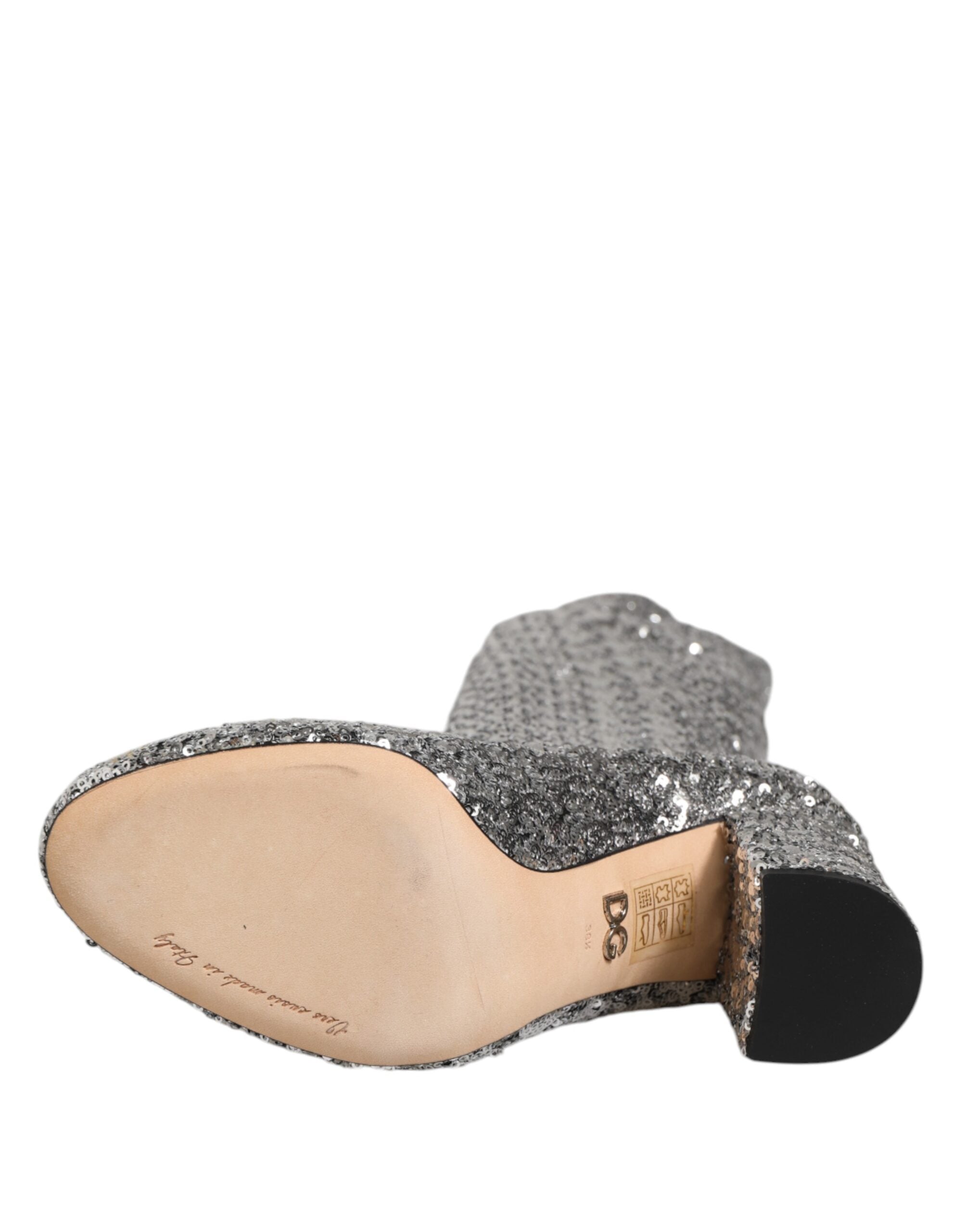 Dolce & Gabbana Silver Sequins Glitter High Heel Boot Women's Shoes (Pre-Owned)