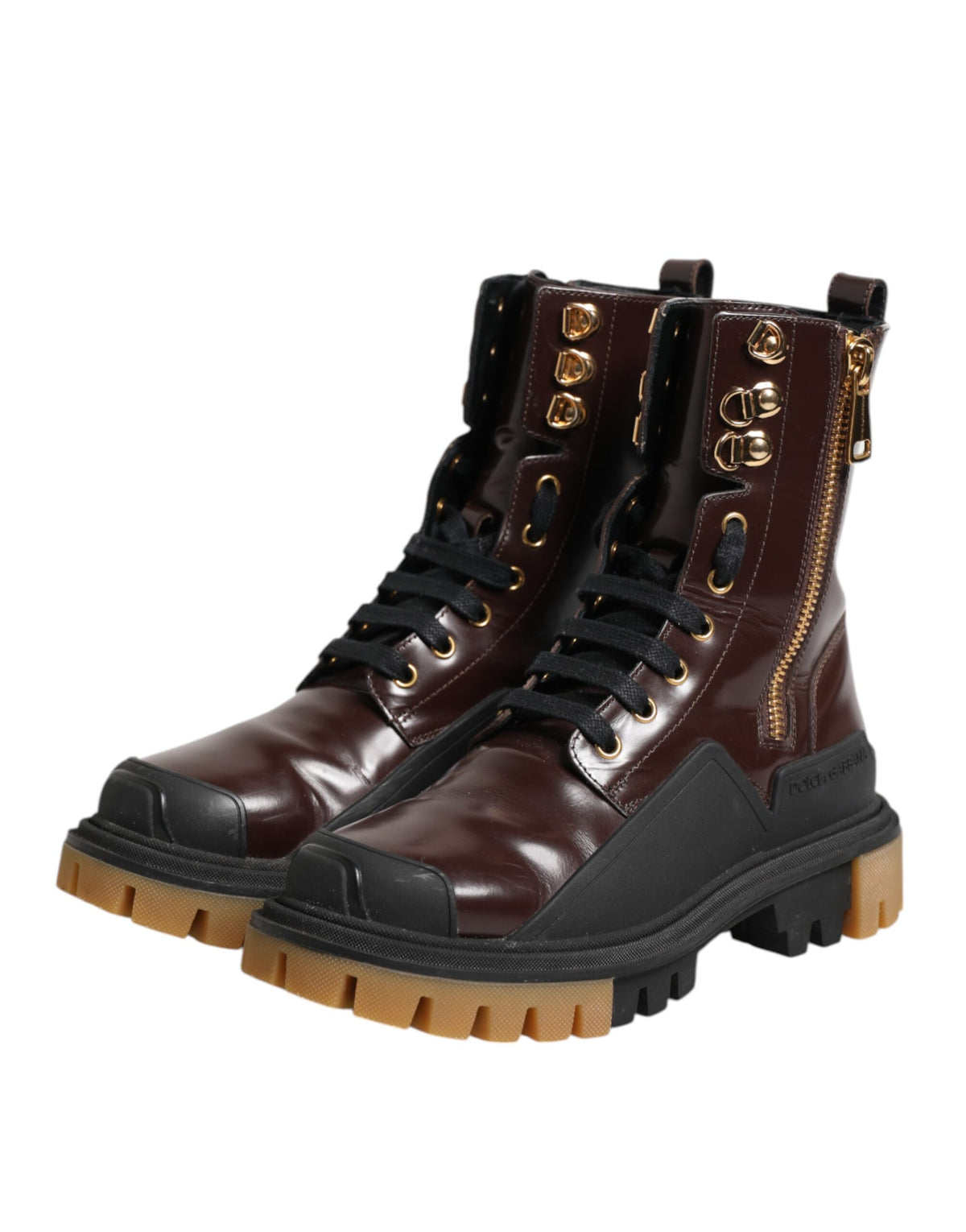 Dolce & Gabbana Maroon Leather Mid Calf Biker Boots Women's Shoes (Pre-Owned)
