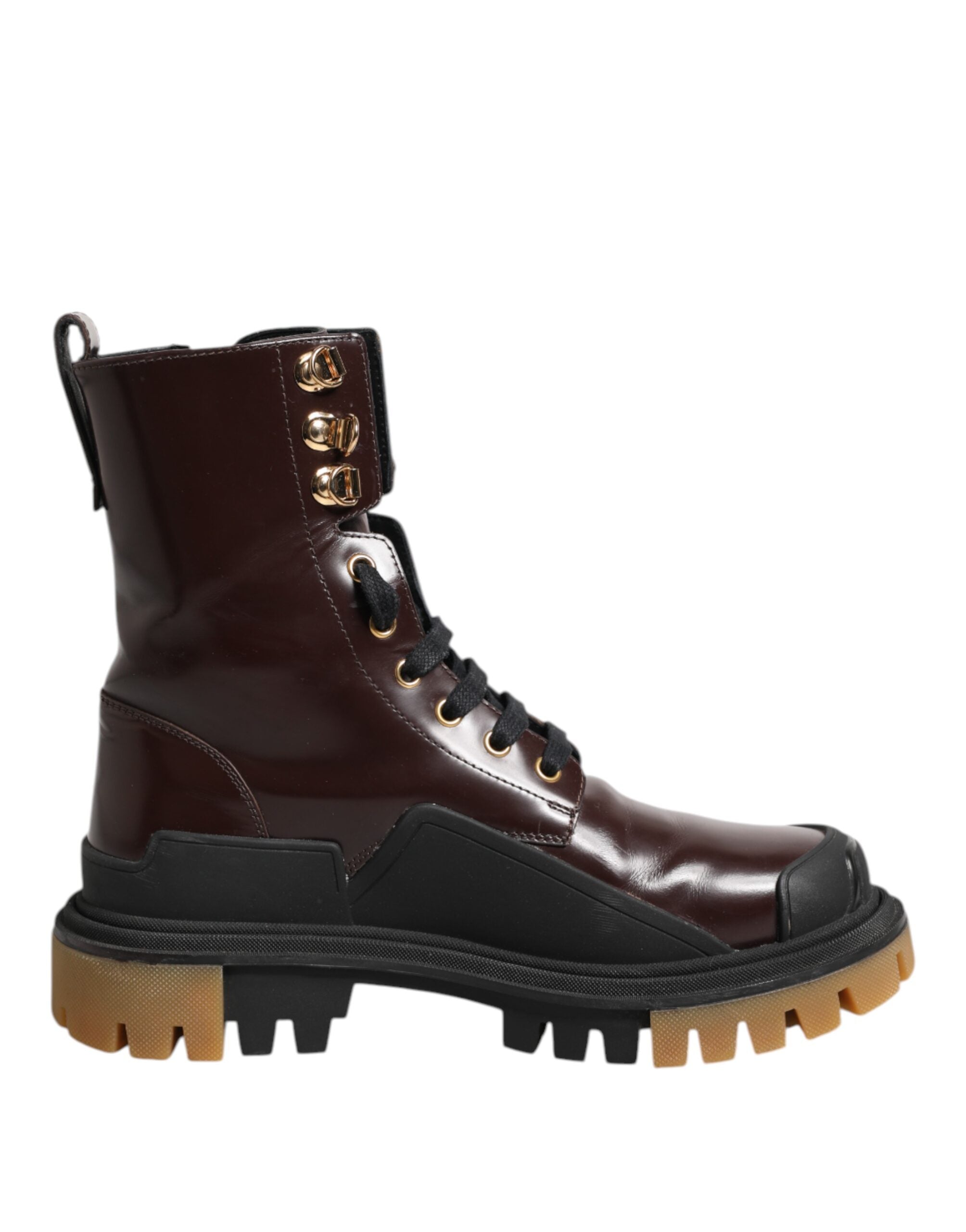 Dolce & Gabbana Maroon Leather Mid Calf Biker Boots Women's Shoes (Pre-Owned)