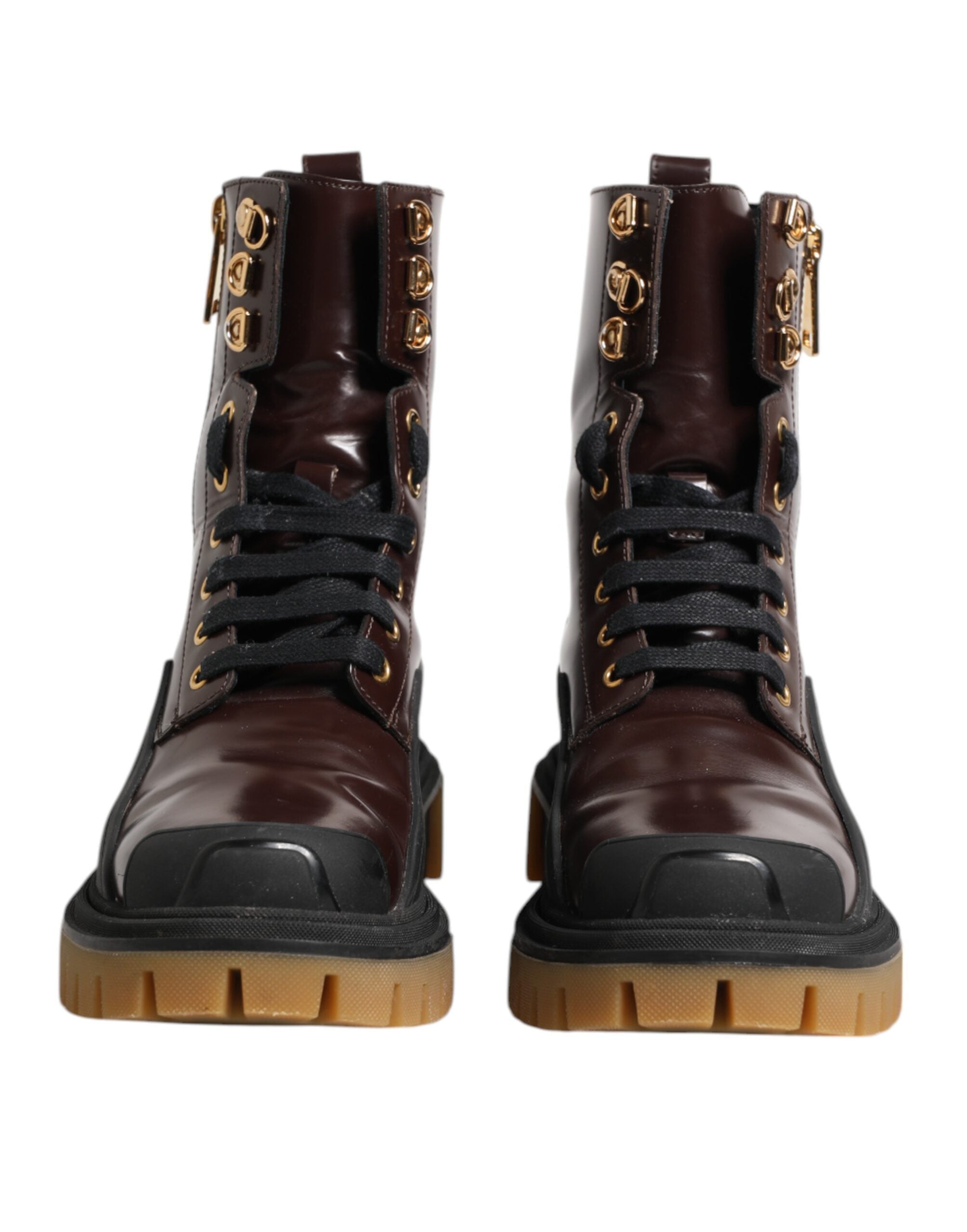 Dolce & Gabbana Maroon Leather Mid Calf Biker Boots Women's Shoes (Pre-Owned)