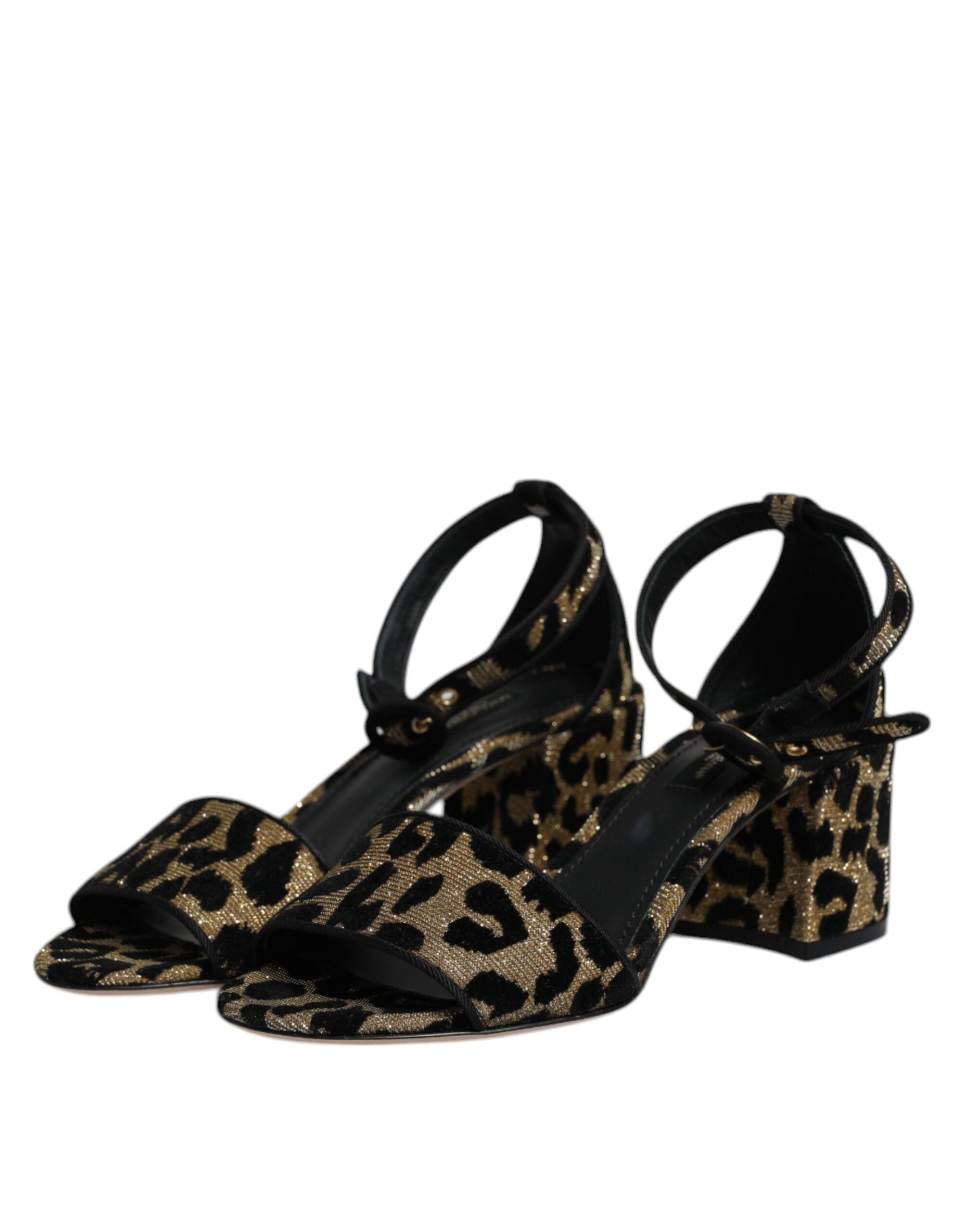 Dolce & Gabbana Gold Leopard Ankle Strap Heels Sandals Women's Shoes