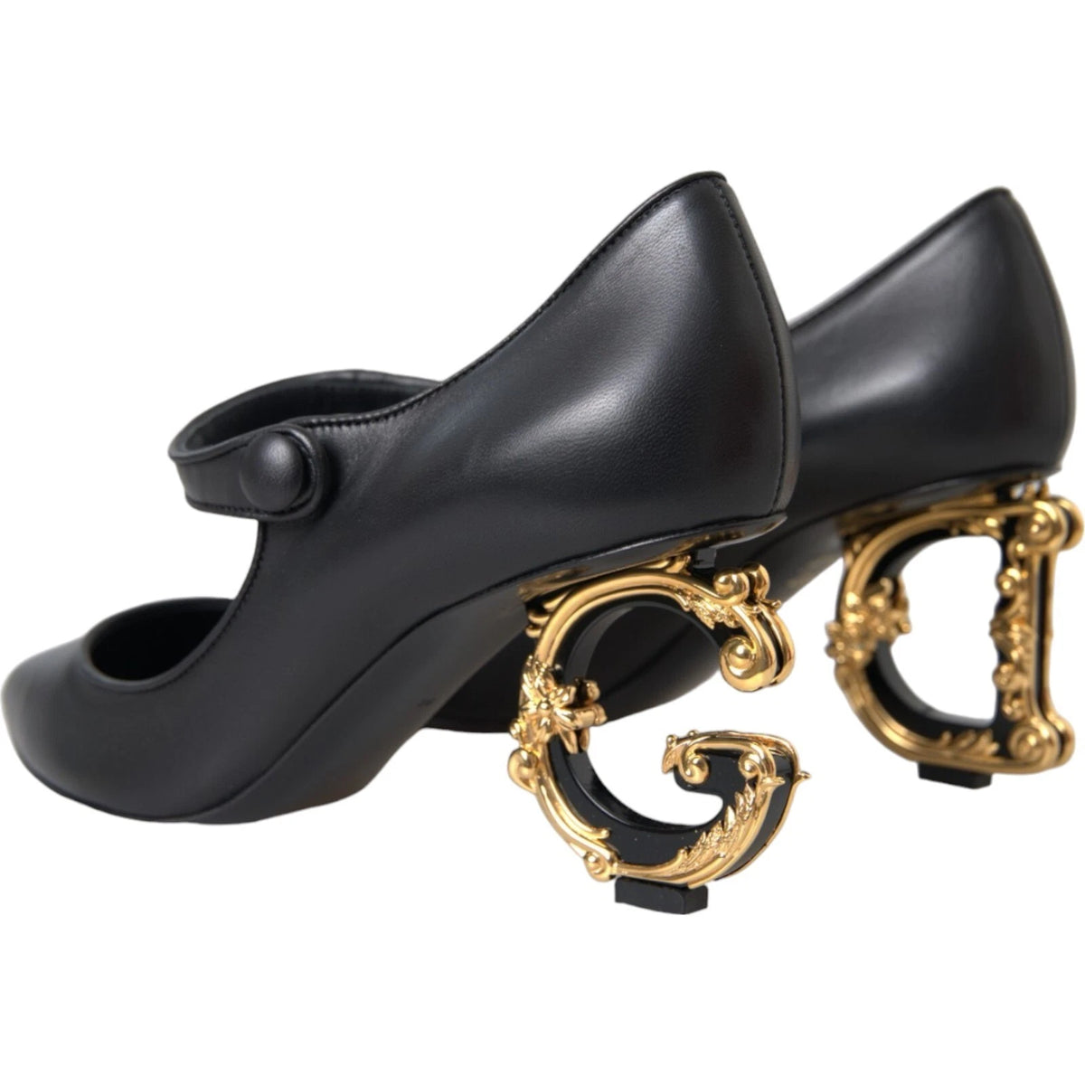 Dolce & Gabbana Black Leather Logo Heels Mary Janes Pumps Women's Shoes (Pre-Owned)